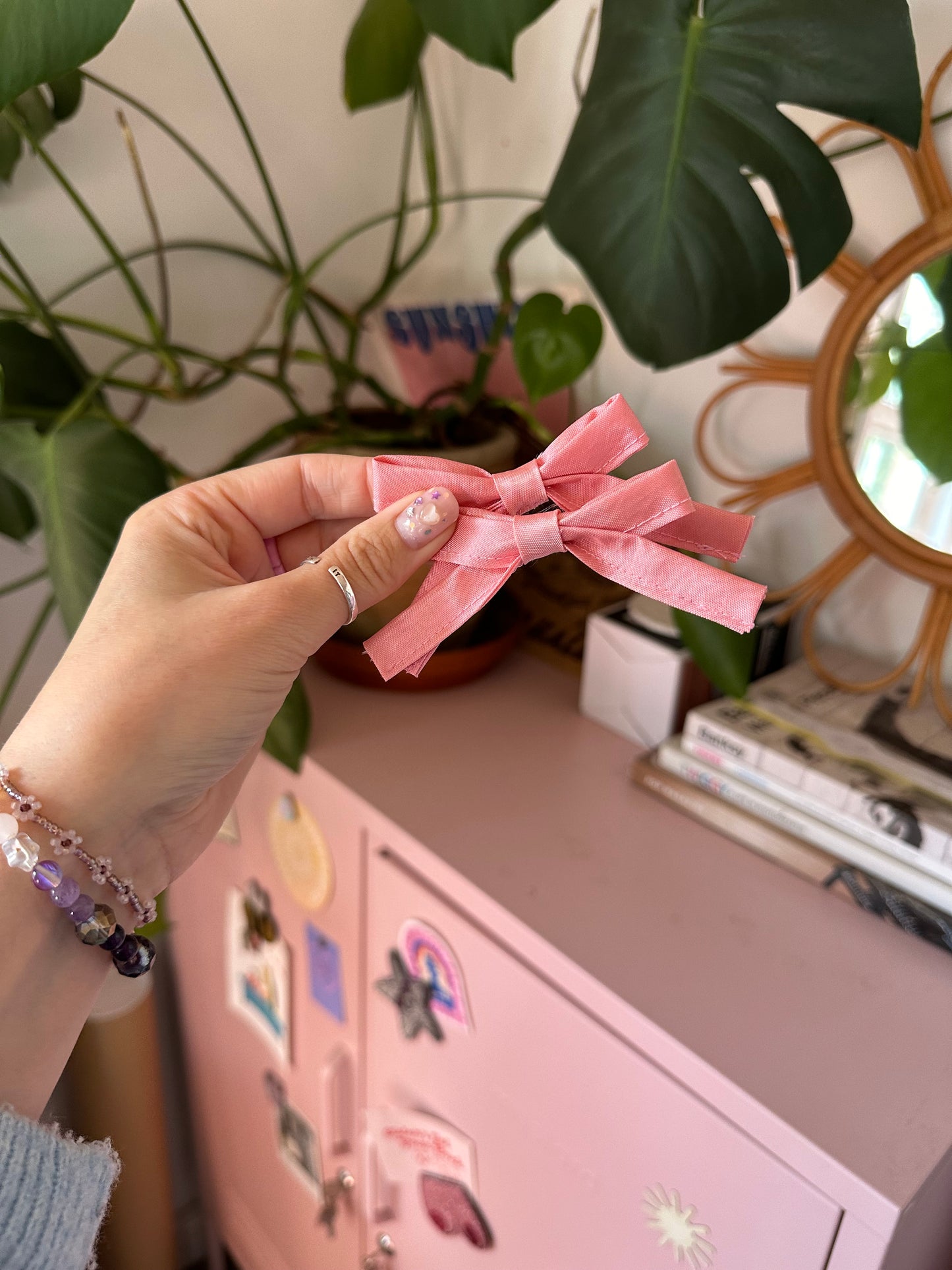 Bonnie mini hair bow set in ballet pink silk