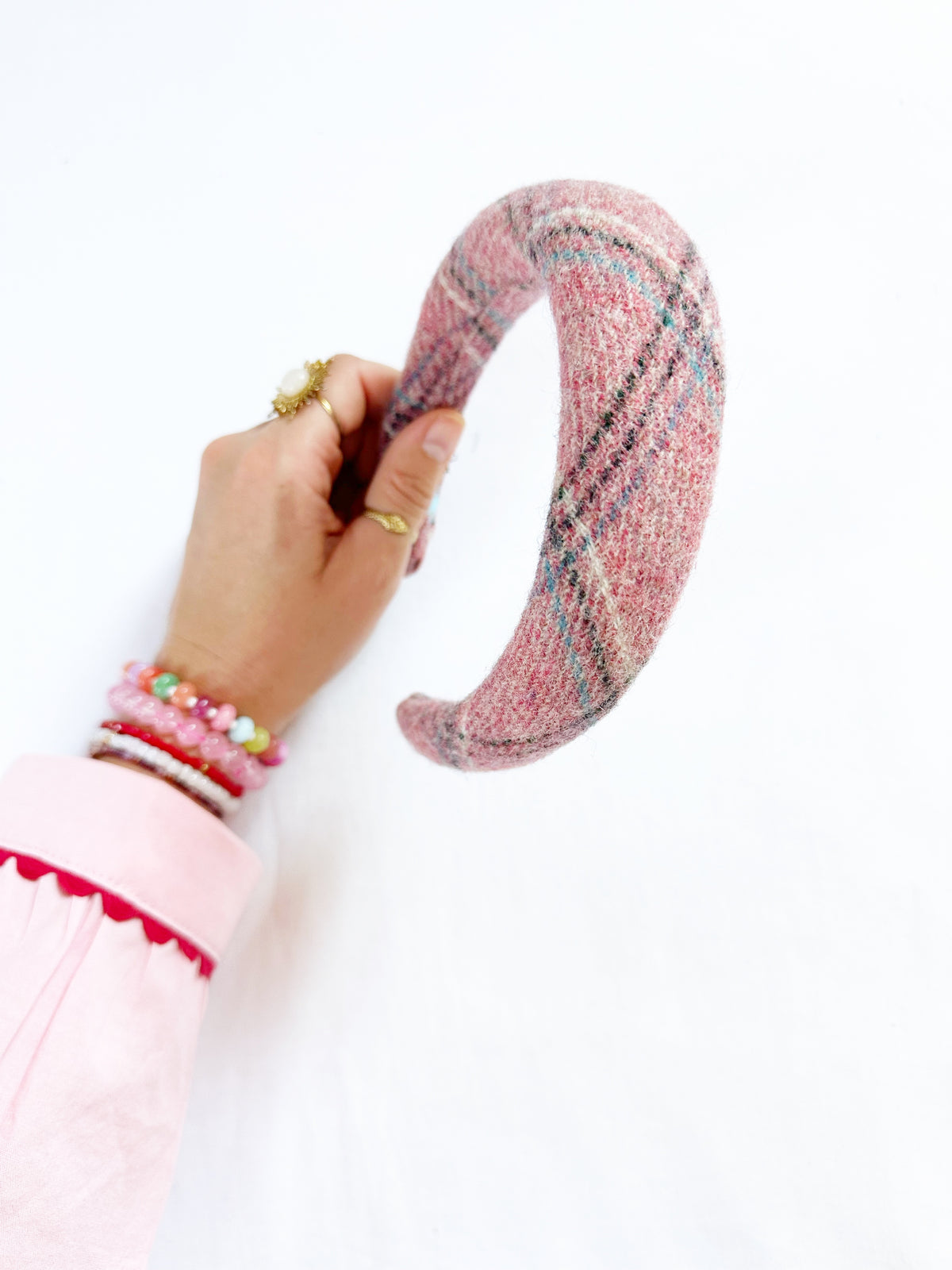Padded Headband in pink tartan
