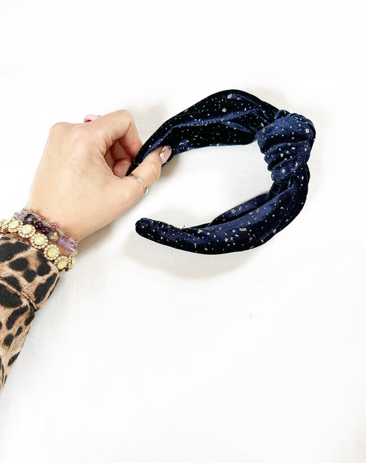 Knotted Headband in midnight sparkle velvet