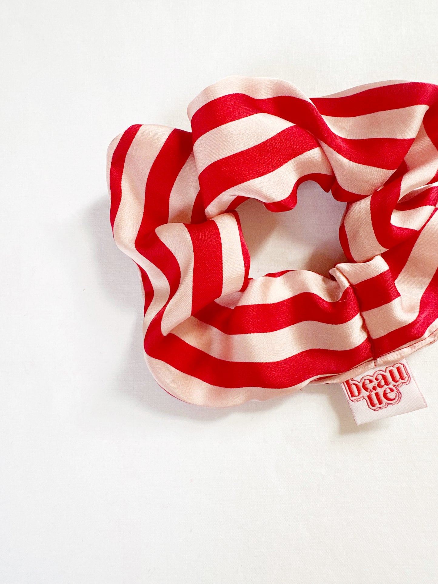 OG scrunchie in red and pink stripe silky