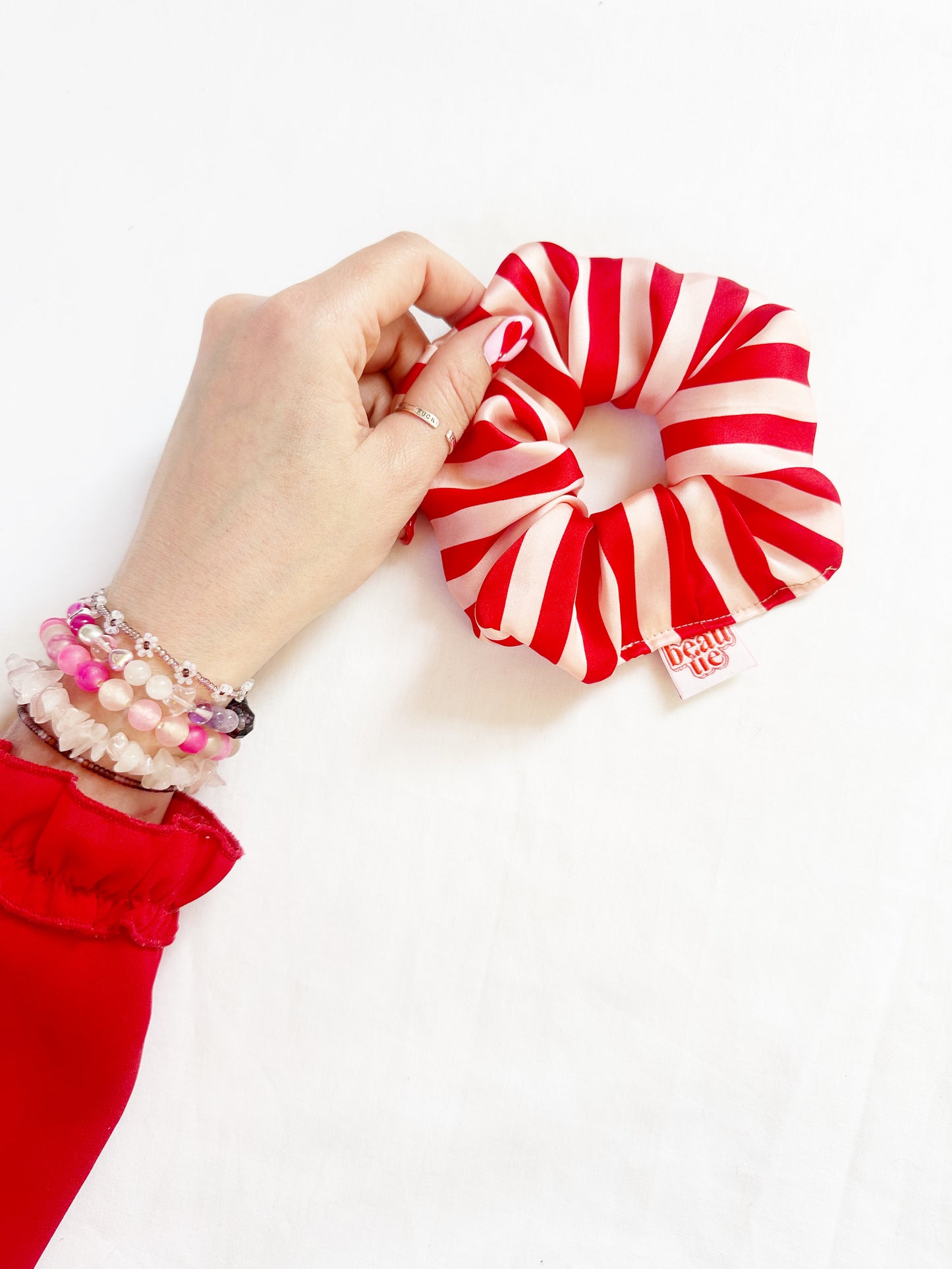 OG scrunchie in red and pink stripe