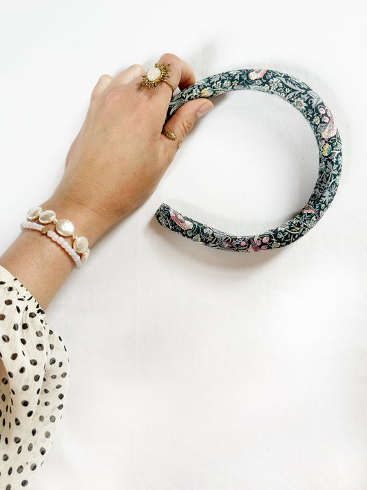 Liberty Classic Headband in mint Strawberry Thief print