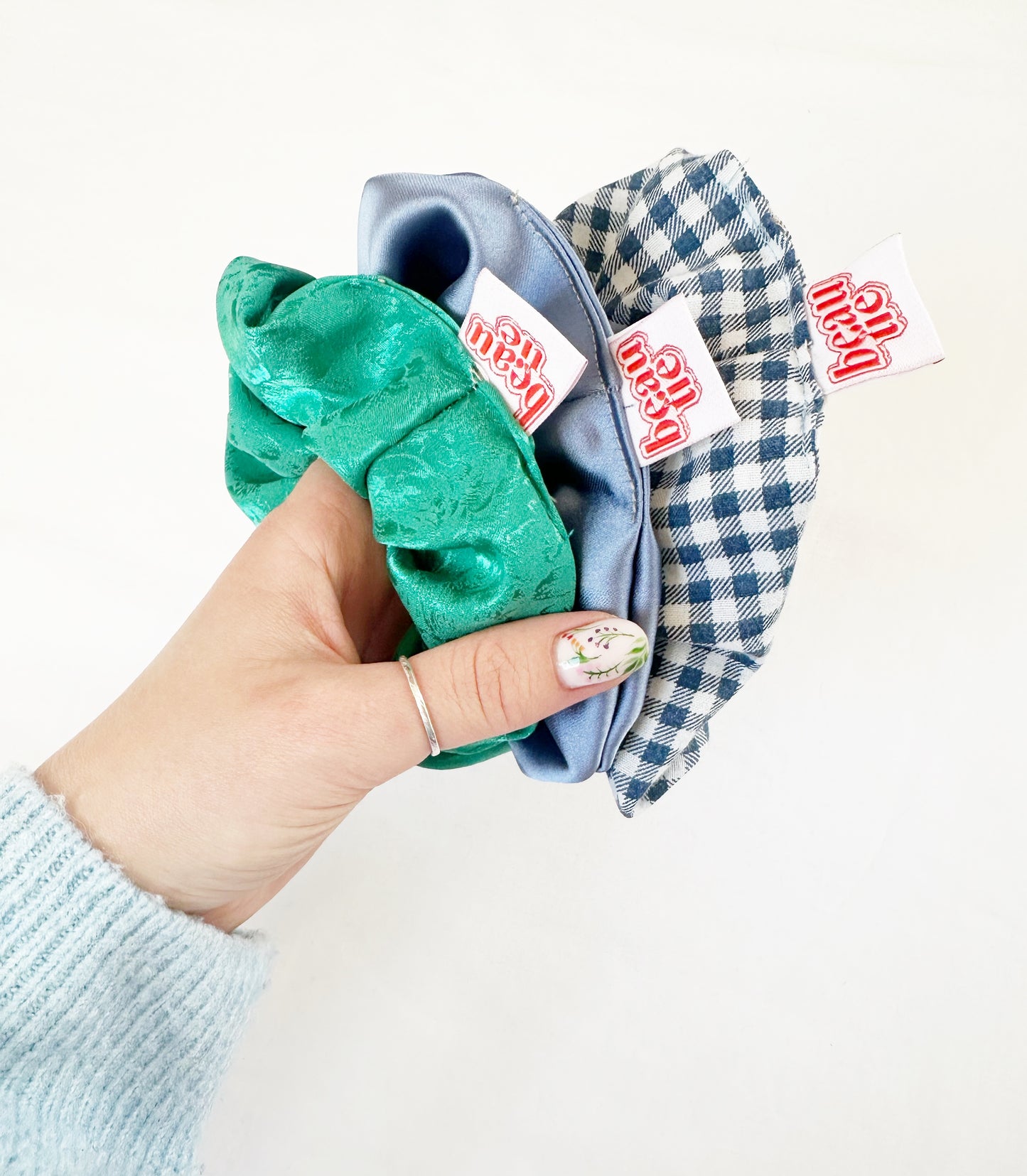 OG scrunchie in turquoise silky floral