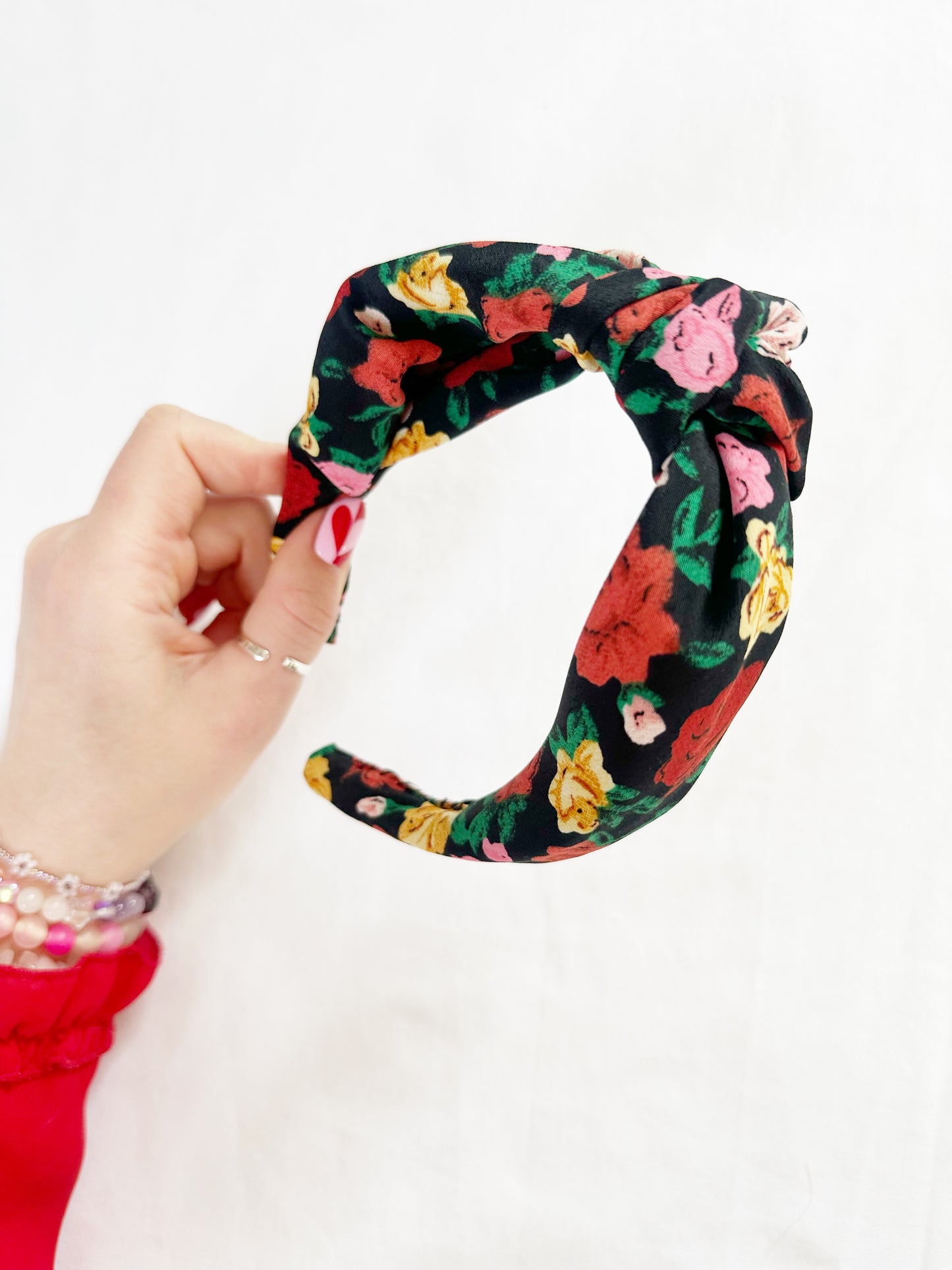 Knotted Headband in muiti colour rose print