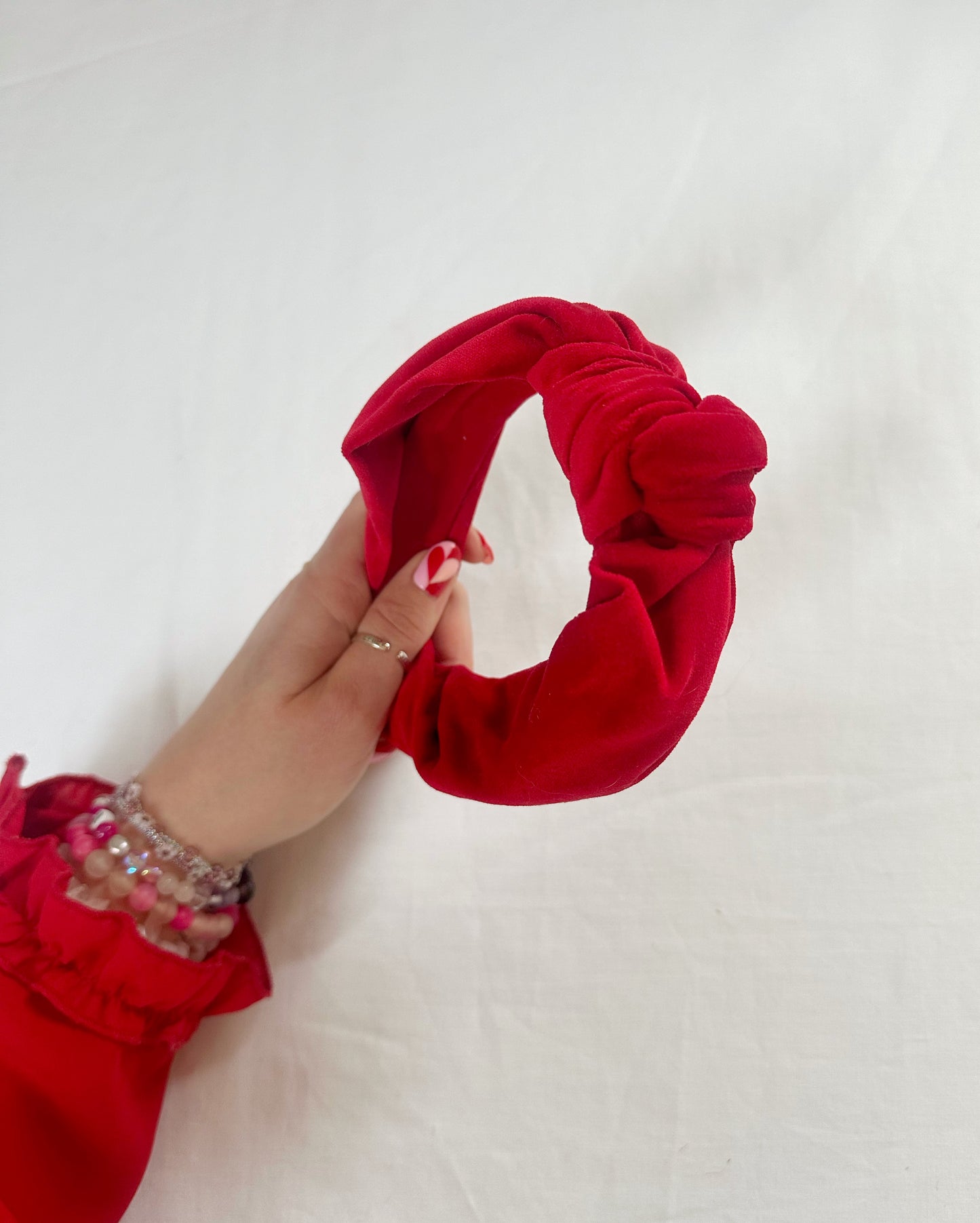 Knotted Headband in red velvet