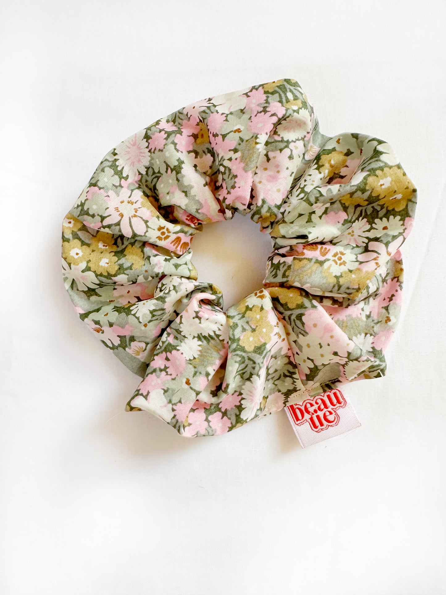 OG scrunchie in Liberty pink & green floral