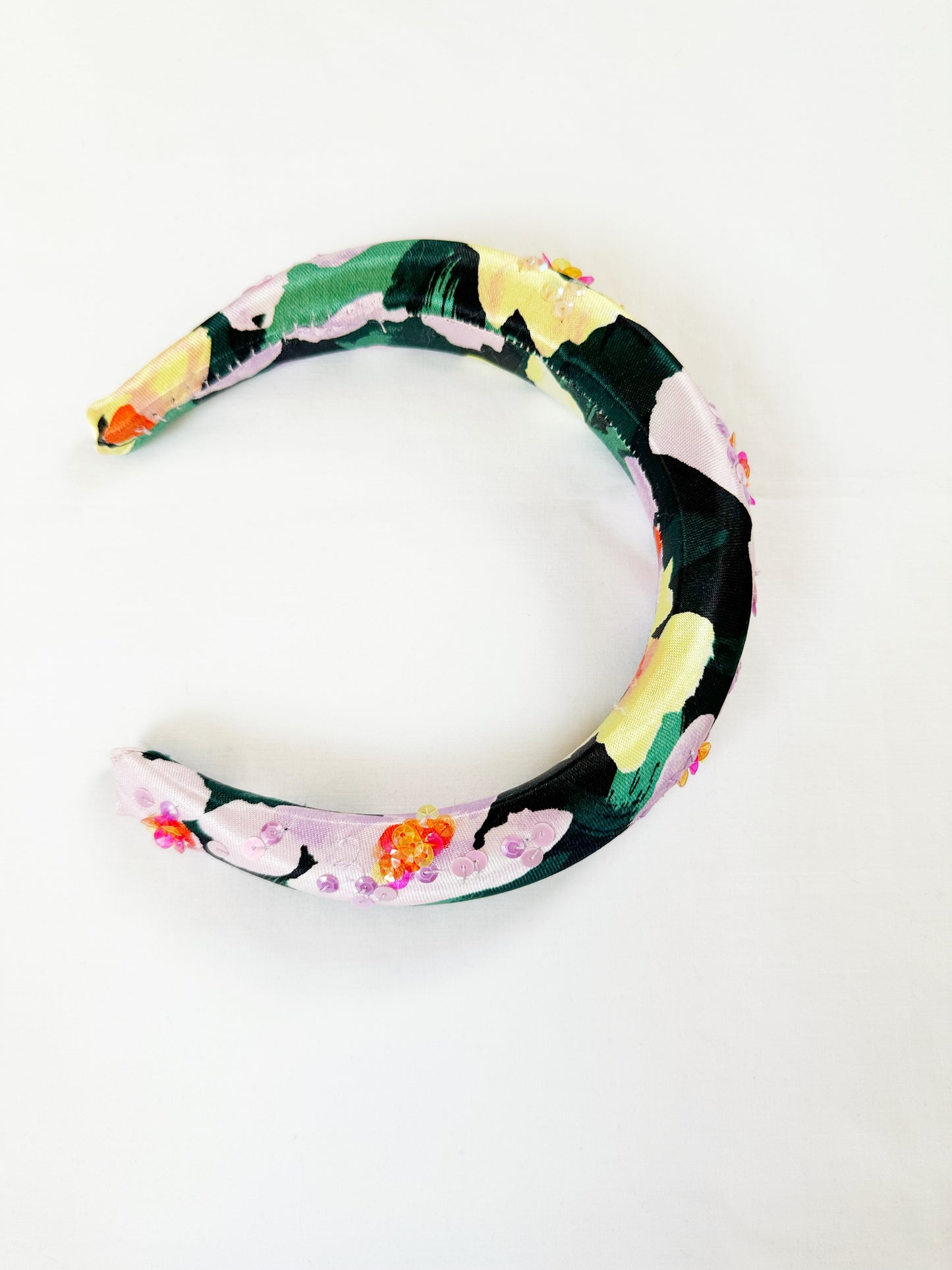 The Kate - Padded Headband in floral silky sequinned