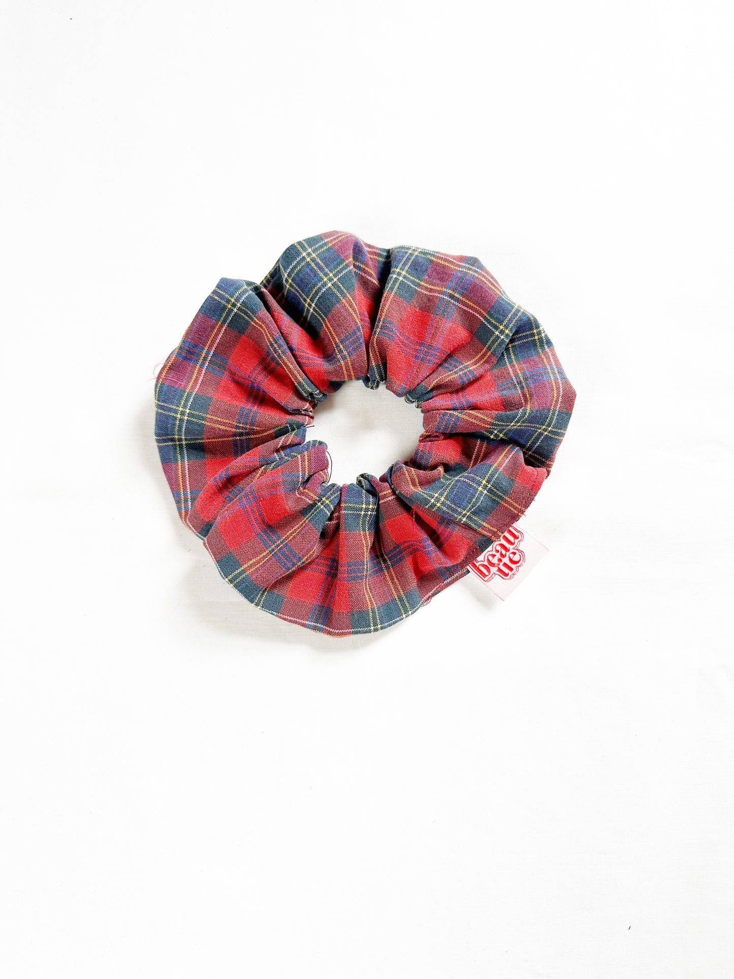 OG scrunchie in red tartan cotton