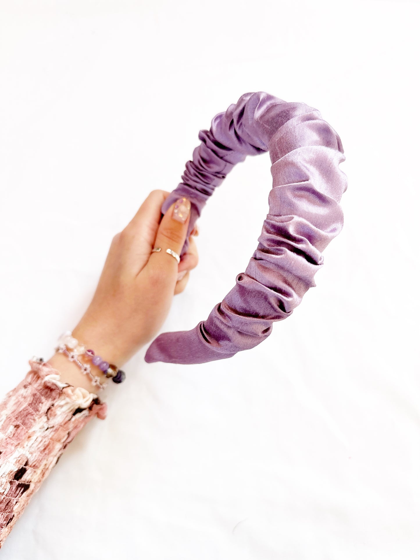 Ruffle Headband in lilac silk