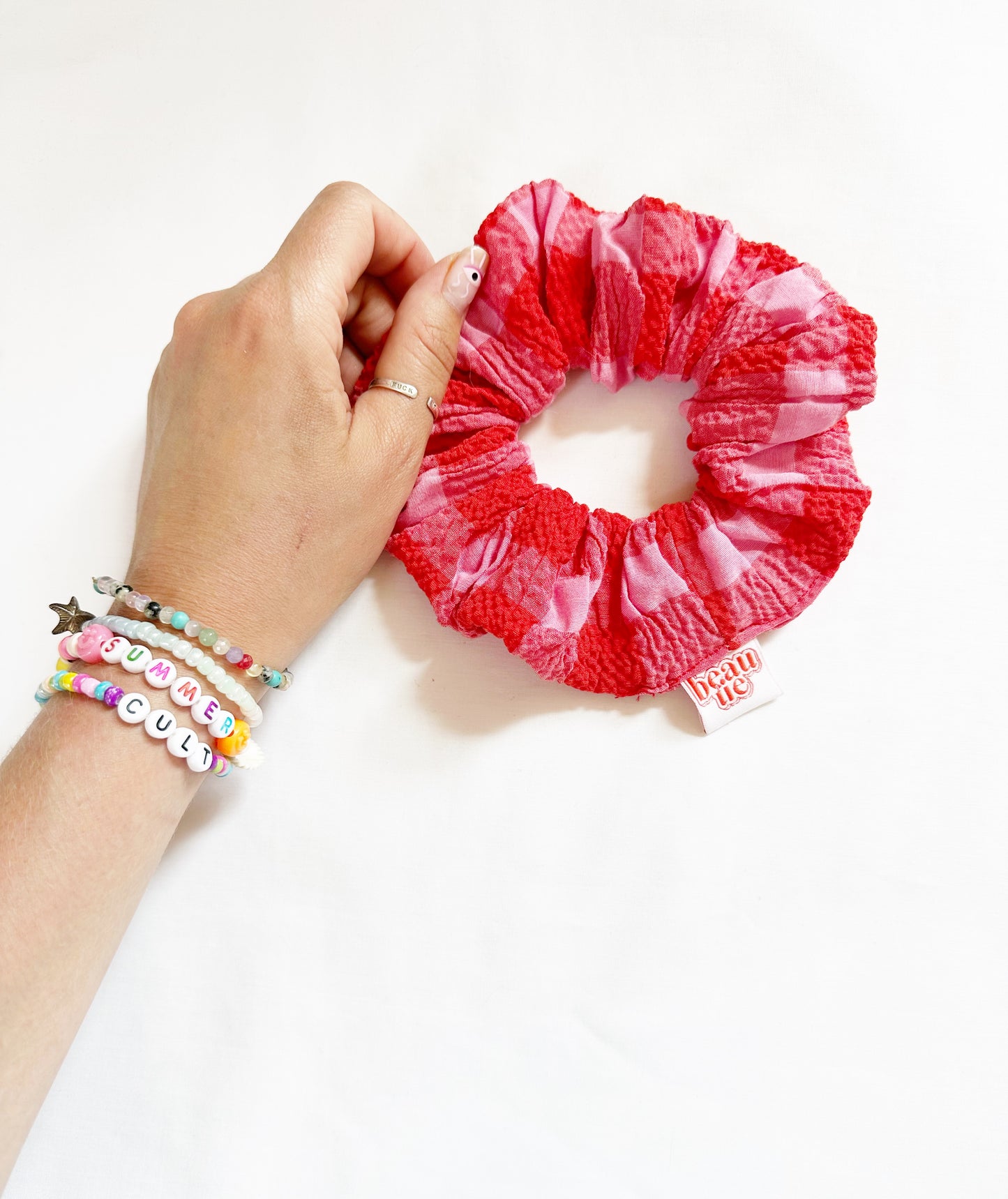 OG scrunchie in pink & red gingham