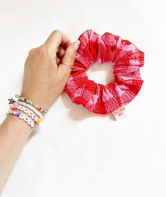 OG scrunchie in pink & red gingham