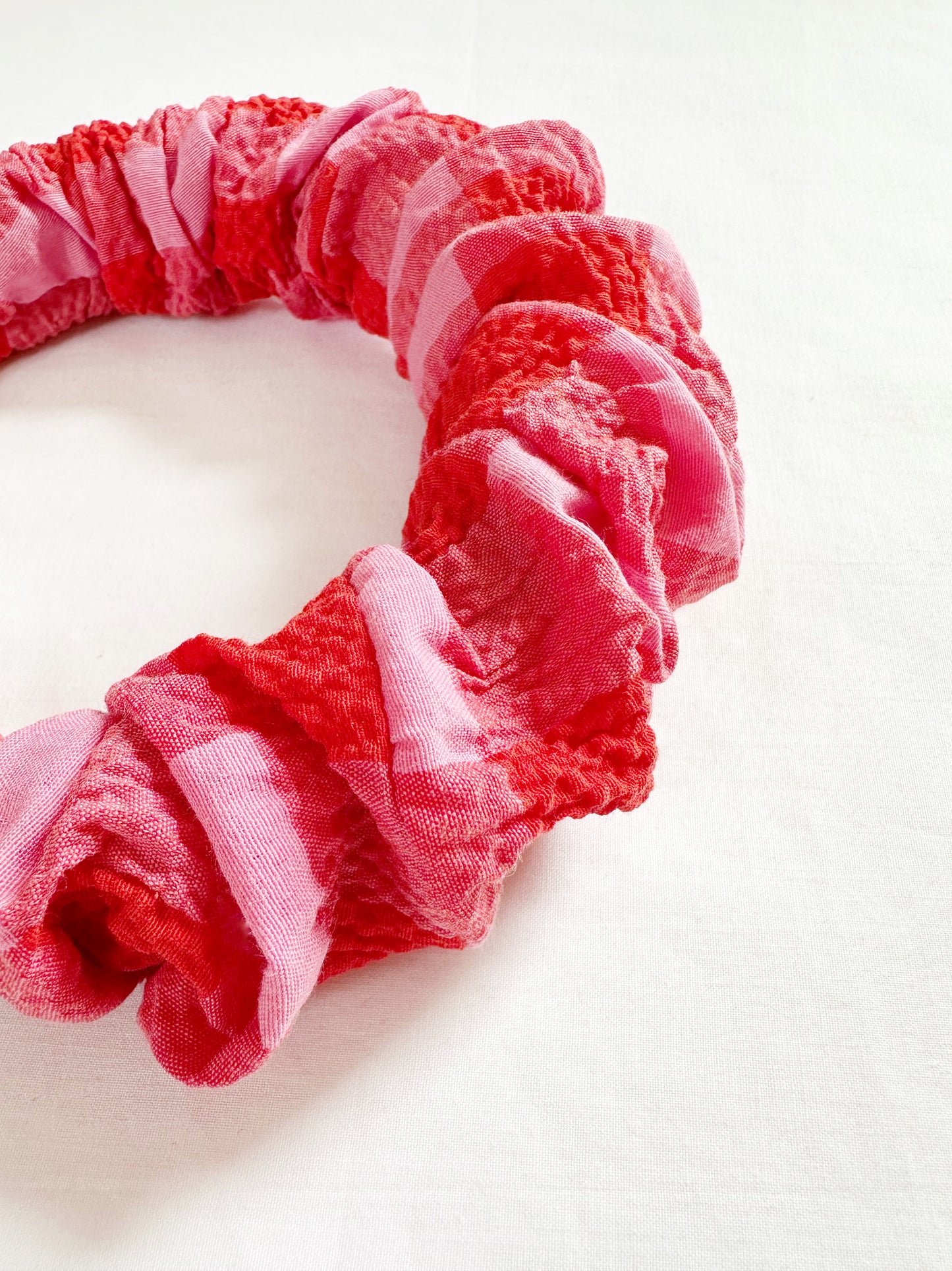 Ruffle Headband in pink & red gingham