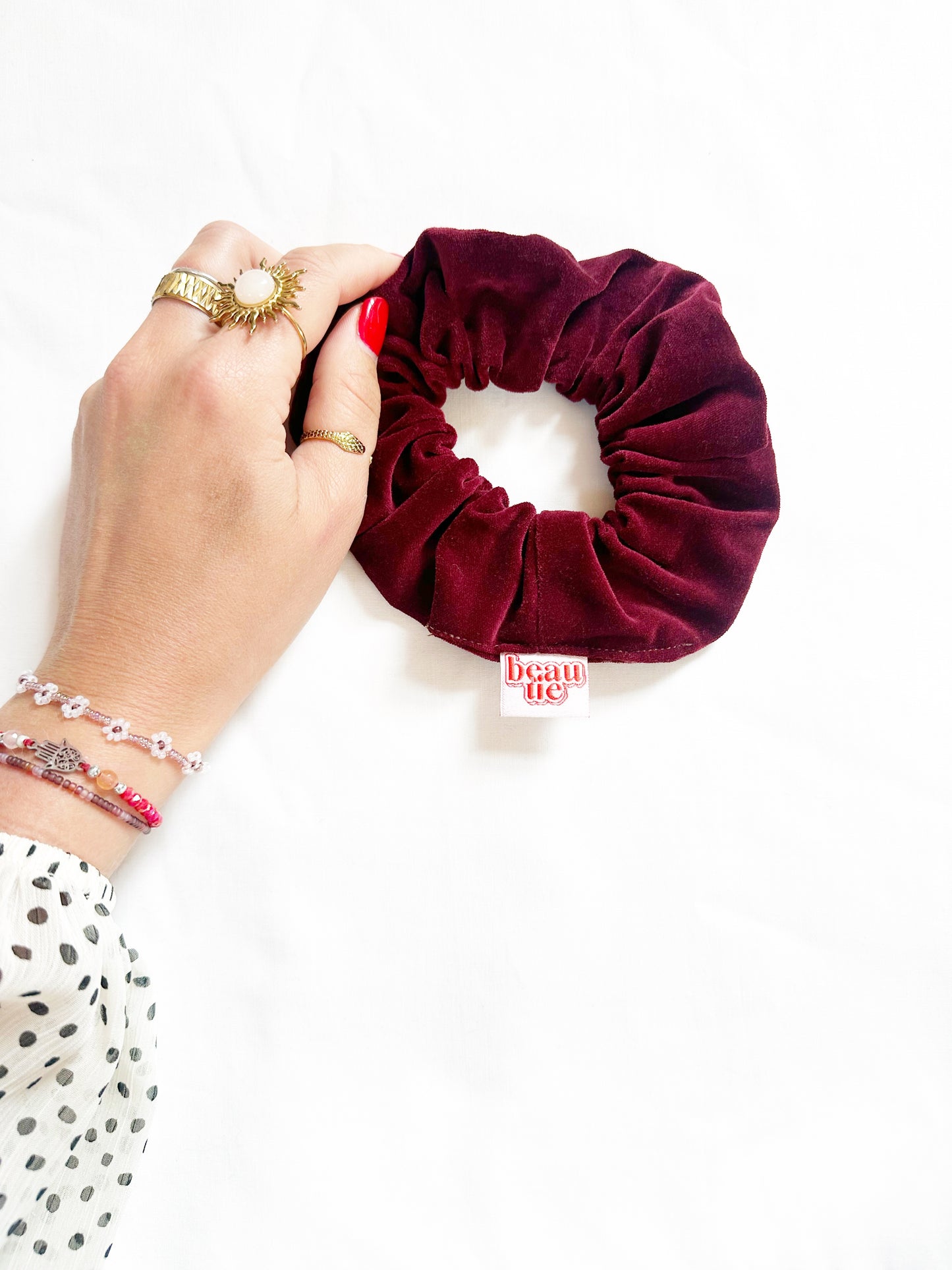 OG scrunchie in burgundy velvet