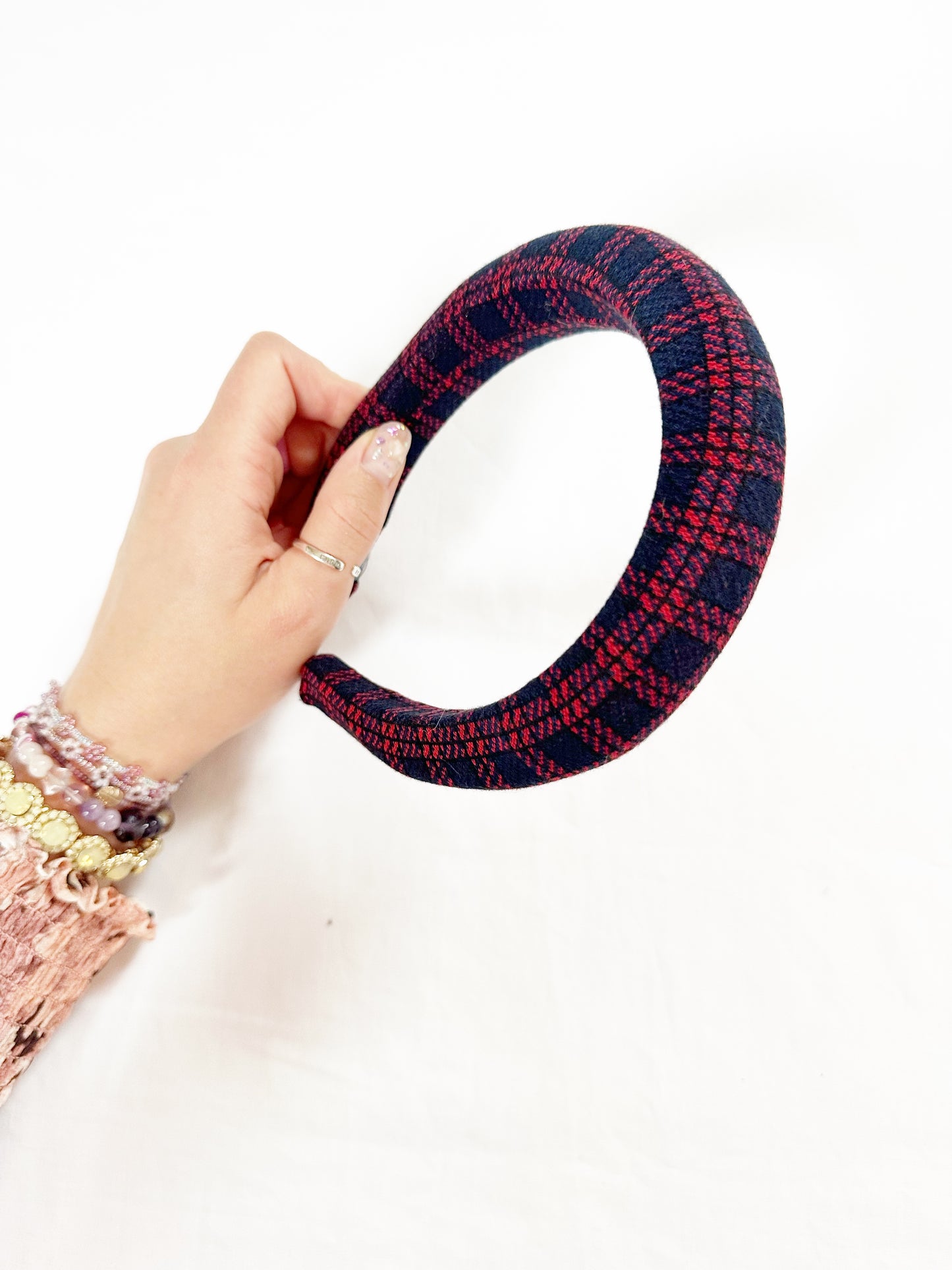 Padded Headband in navy ted tartan