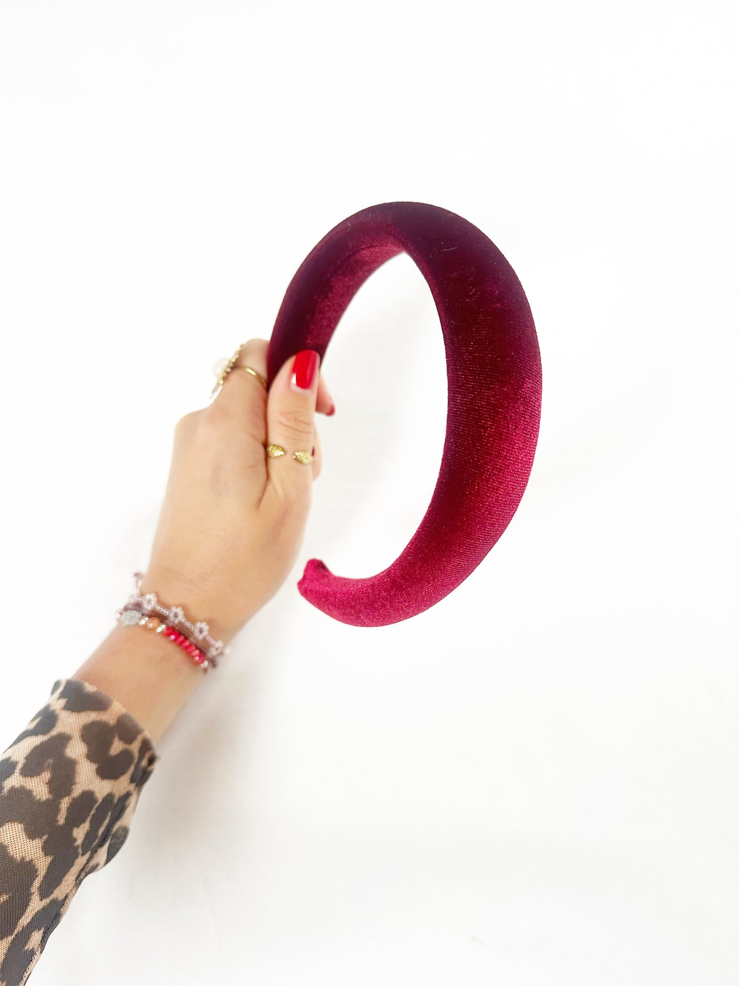 Classic Headband in red velour velvet