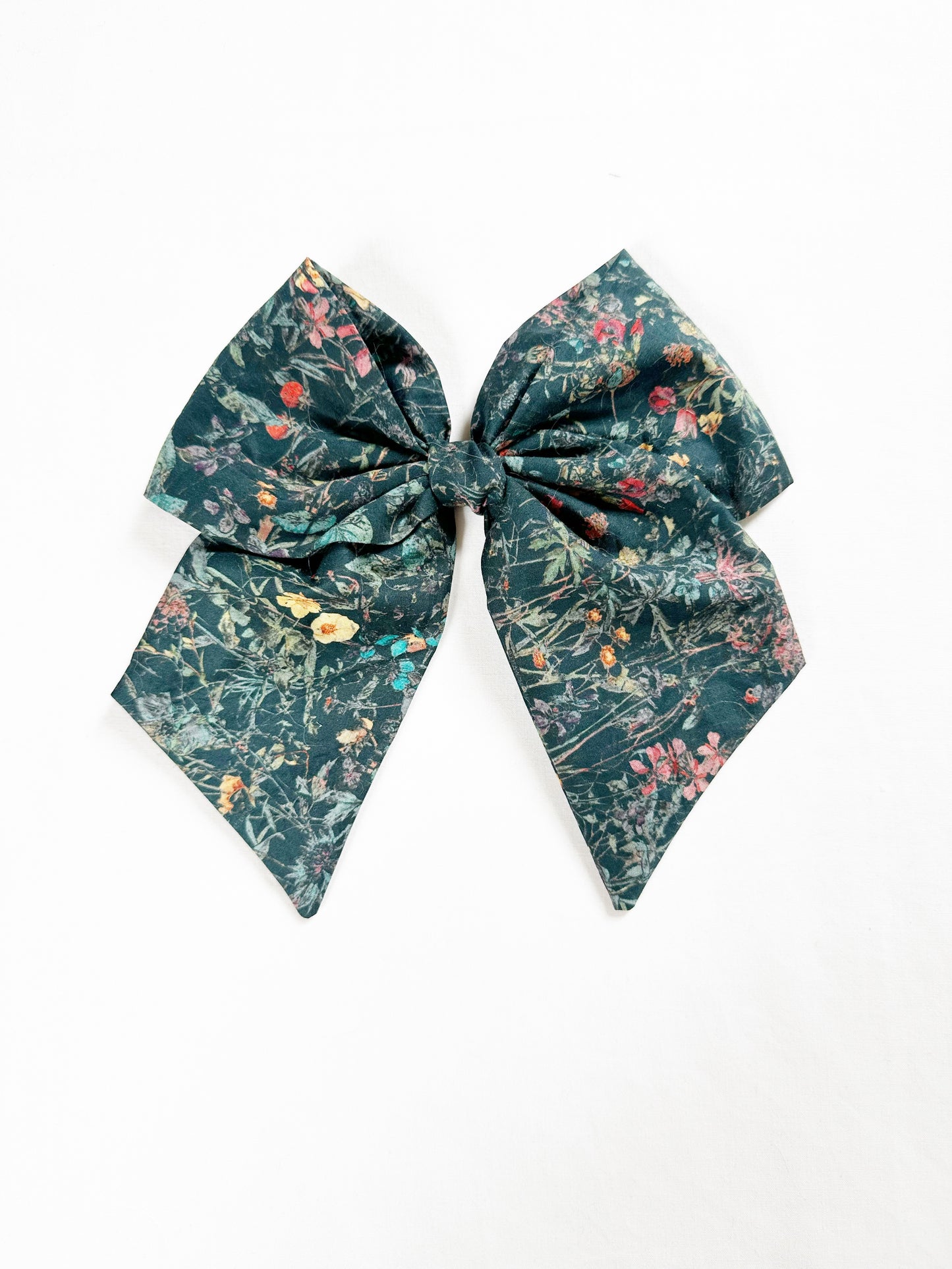 Liberty Beau hair bow in dark green wildflowers