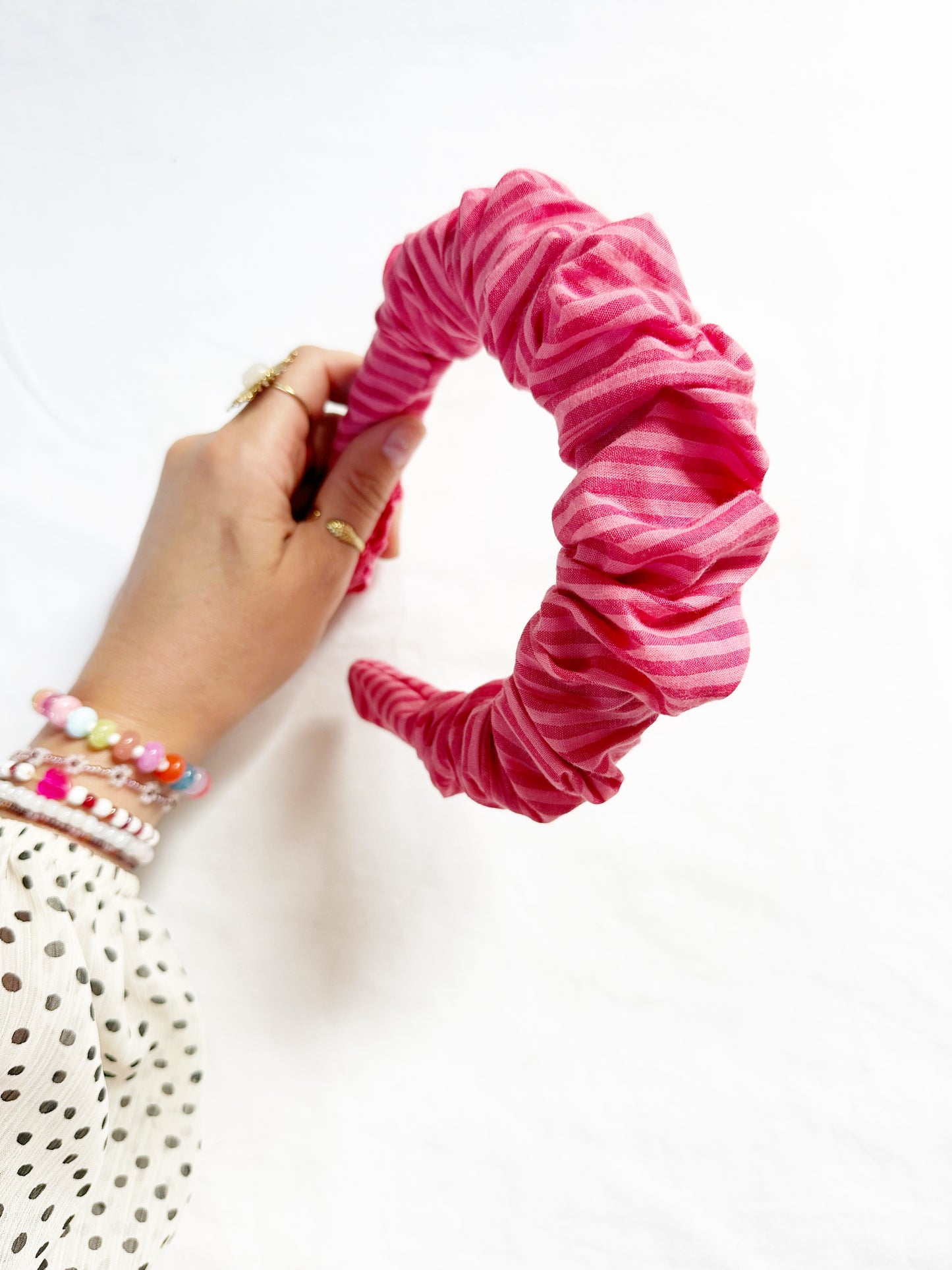 Ruffle Headband in pink stripe