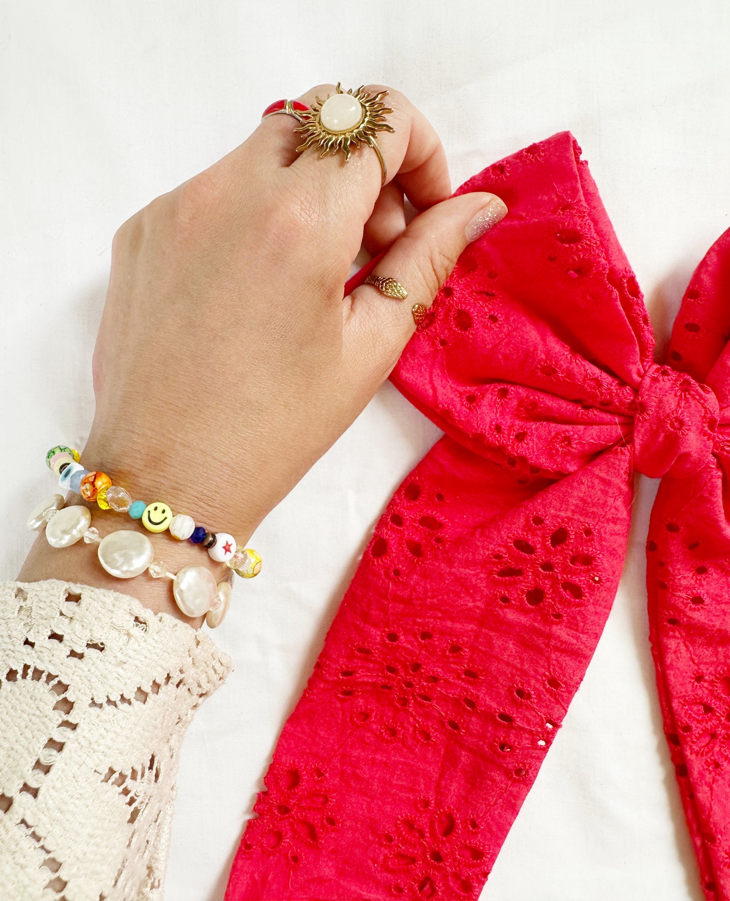 The Power Hair Bow in Red broderie anglaise