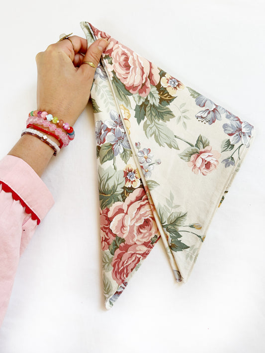 Bandana & neck scarf in vintage floral rose.