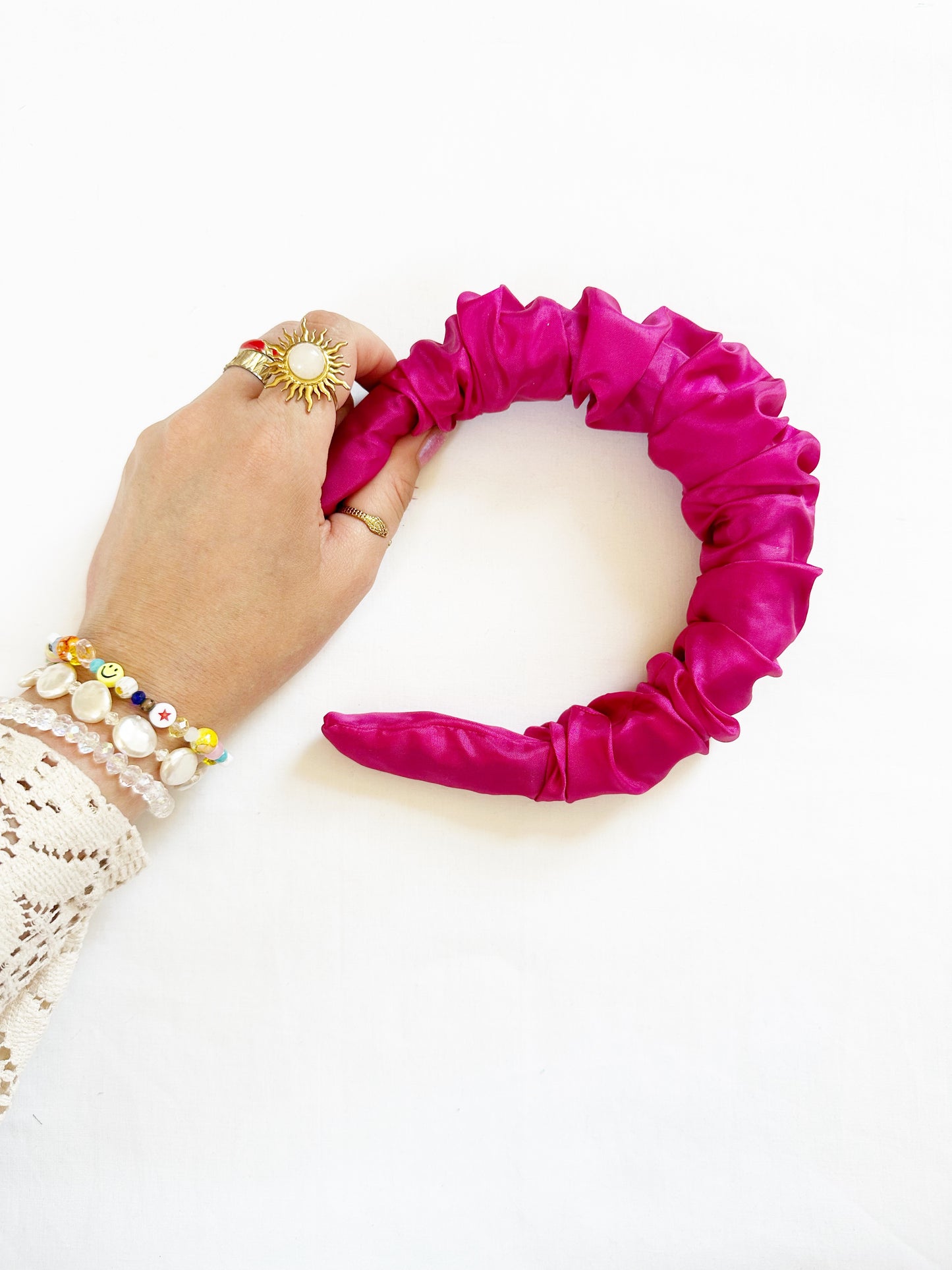 Ruffle Headband in magenta silk