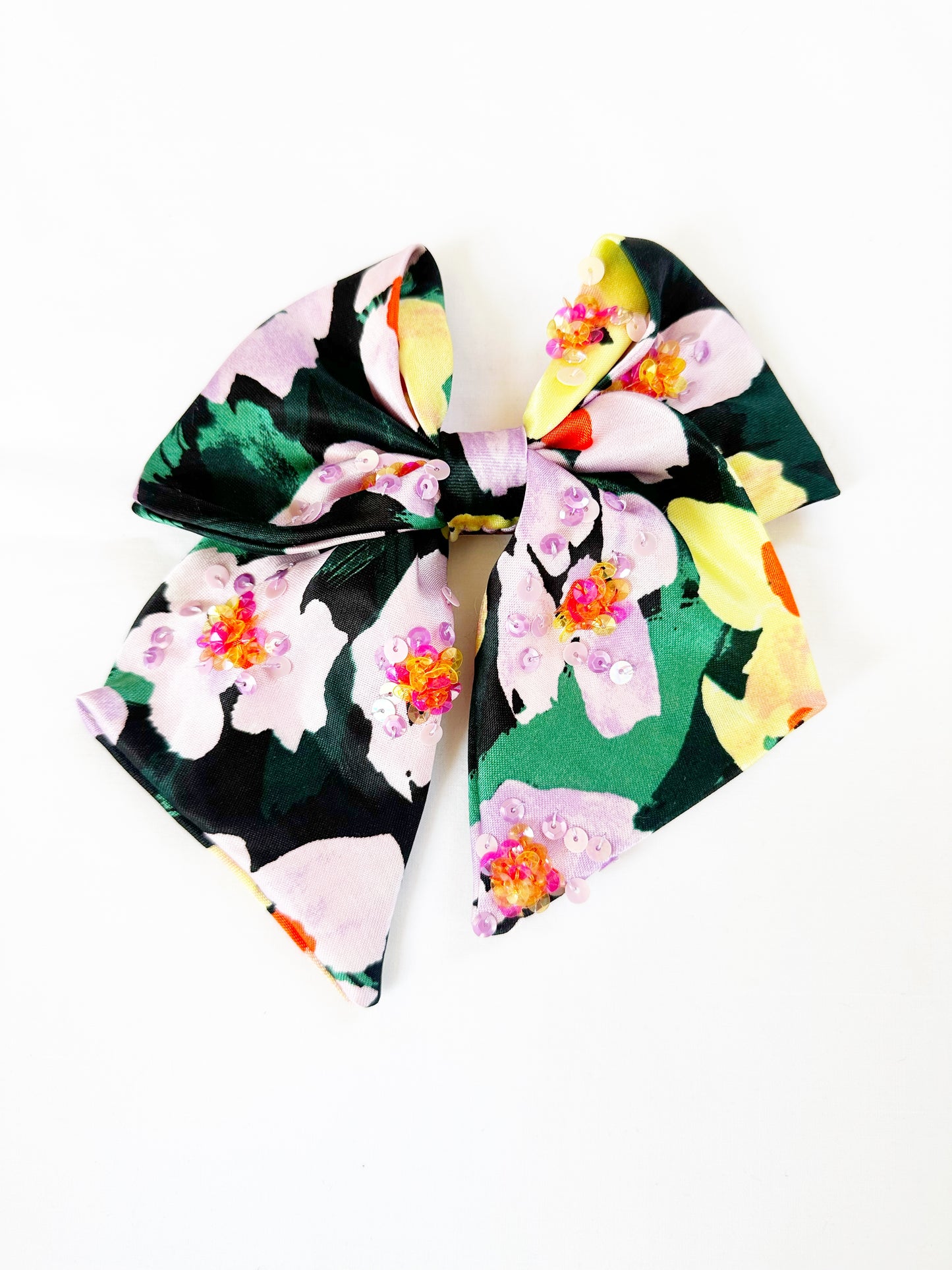 The Kate - Hair Bow in silky floral with sequin details