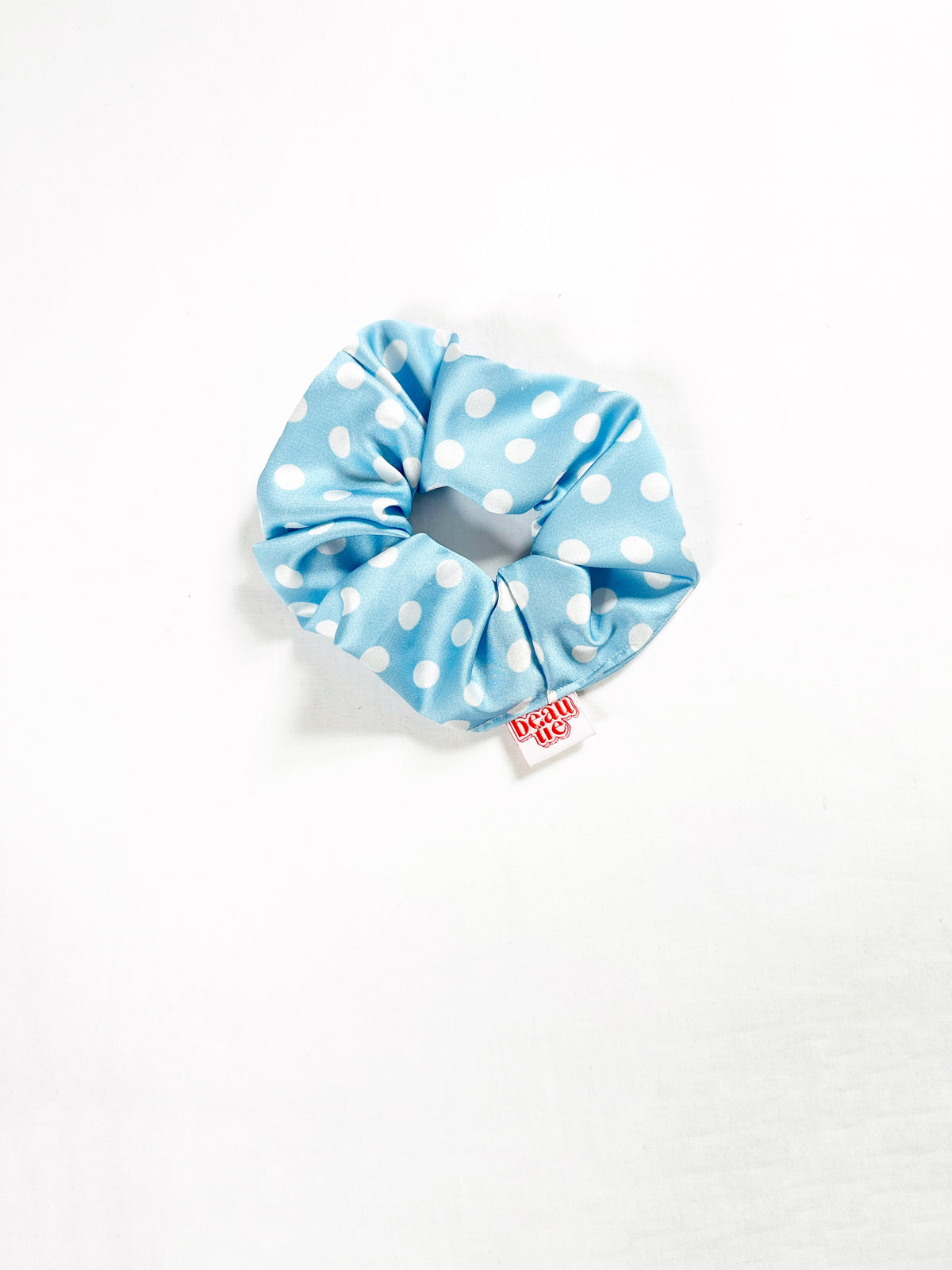 OG scrunchie in blue polka dot silk