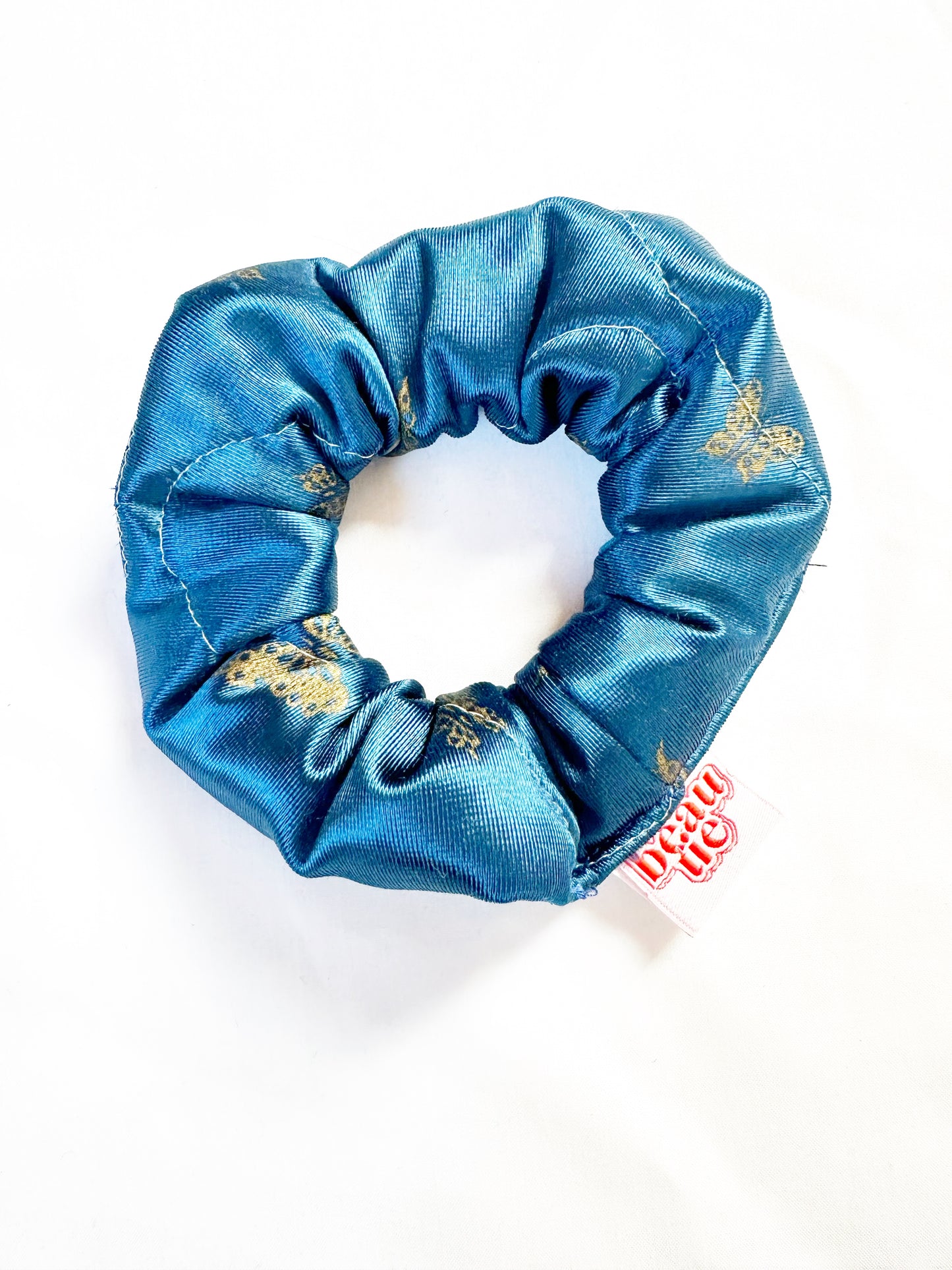 Mini scrunchie in quilted teal butterfly print