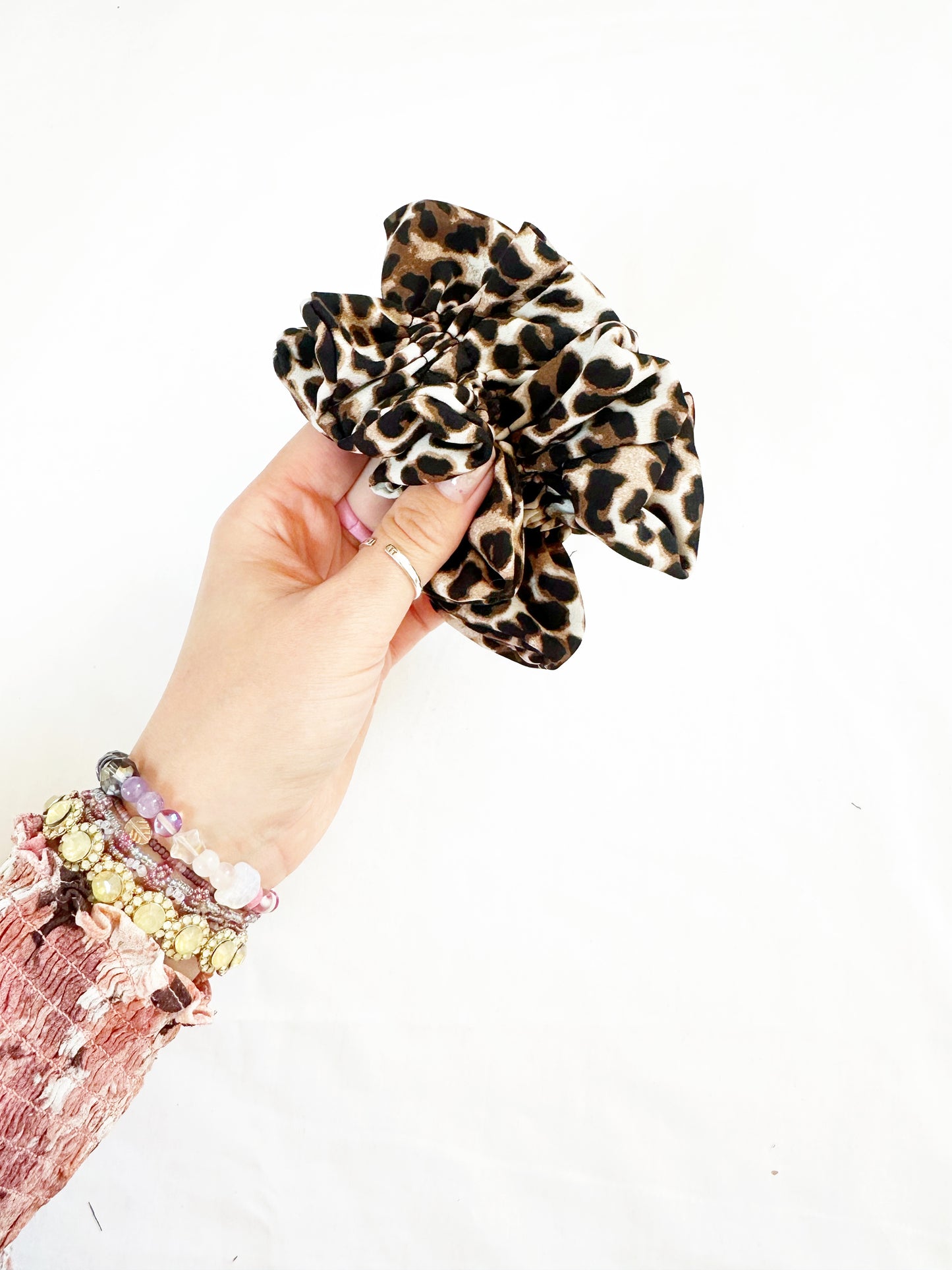 OG scrunchie in leopard ruffle