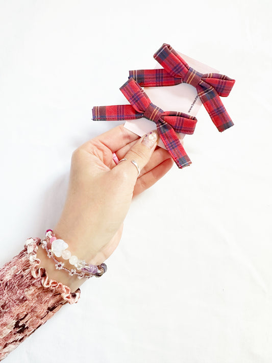 Bonnie mini hair bow set in red tartan