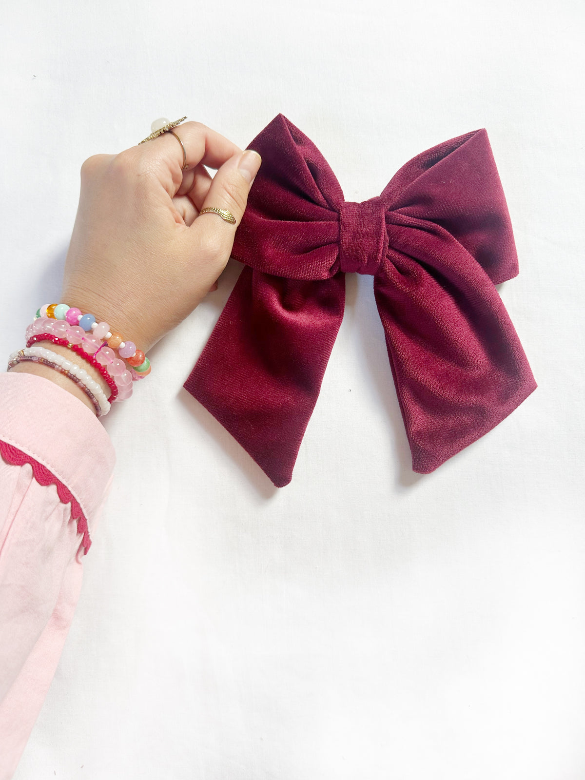 Beau hair bow in burgundy velvet