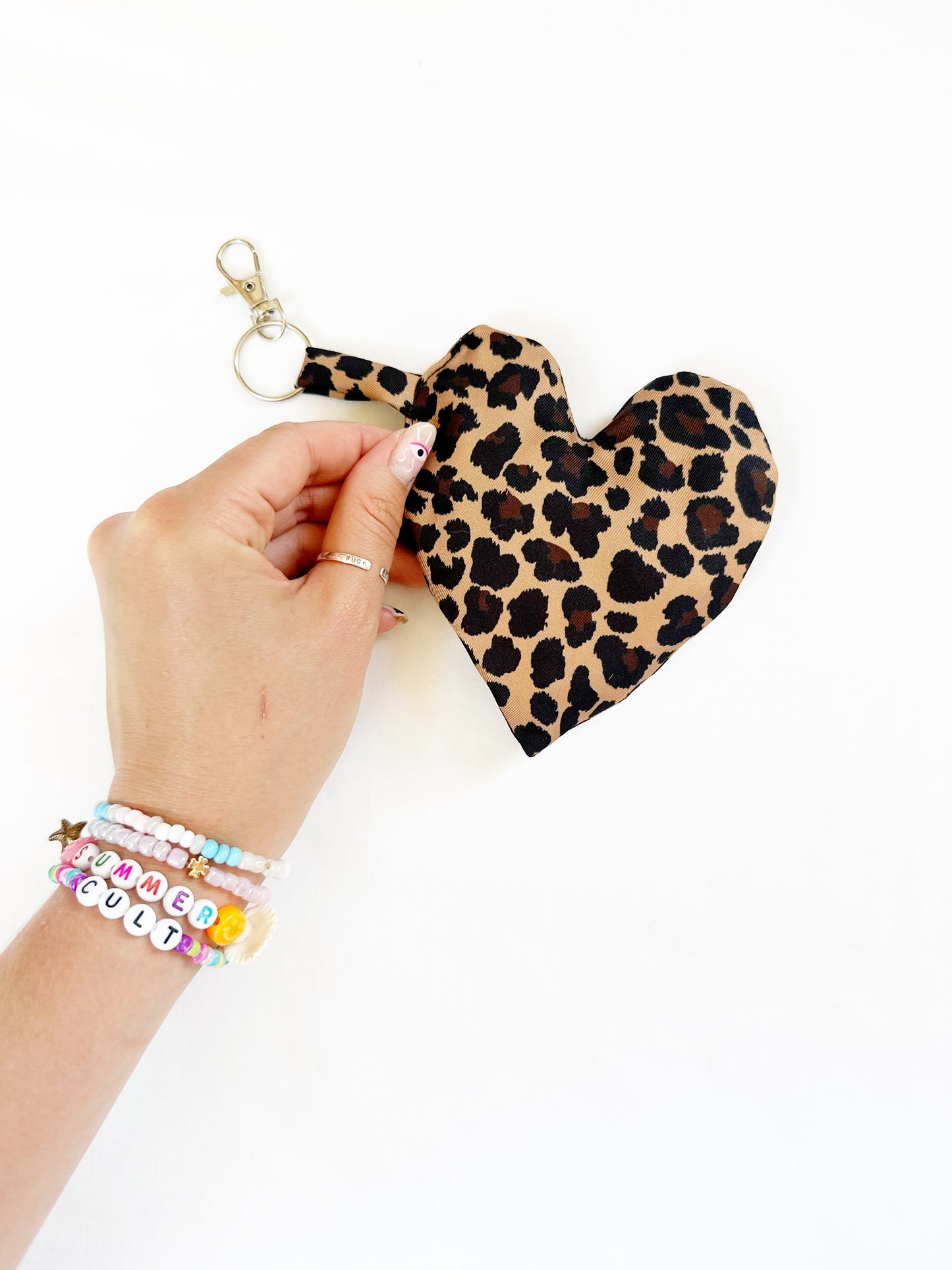 Leopard heart bag charm