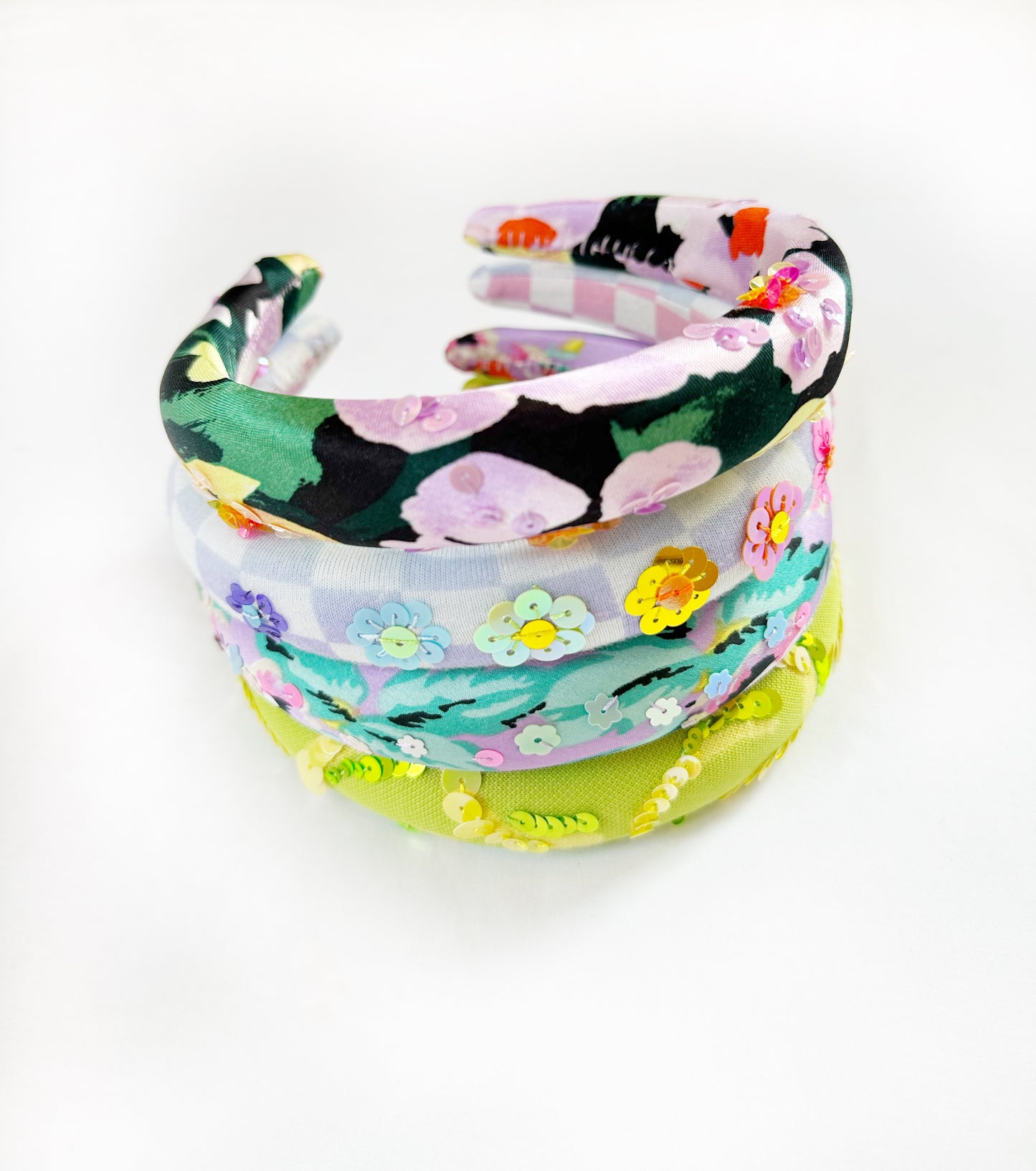 The Flower Power - Classic Headband in check ombre flower sequins