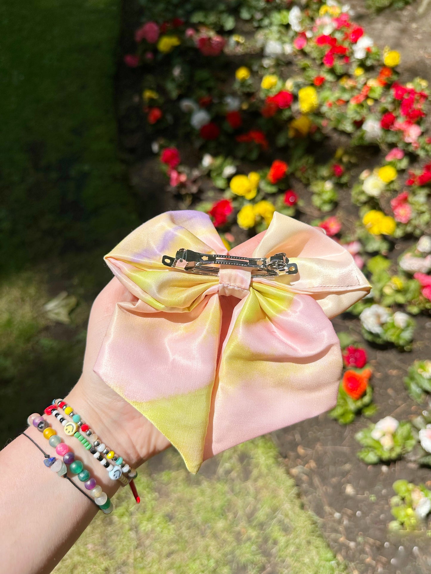 The Copenhagen - Hair Bow in multicolour pastel silky with sequin bead details