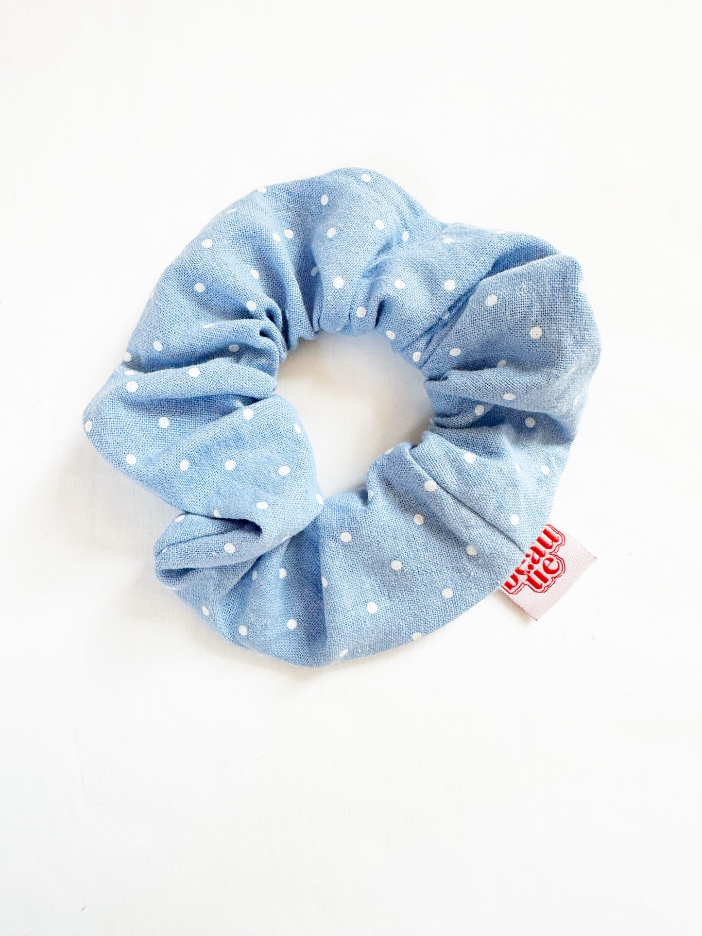 OG scrunchie in blue polka dot