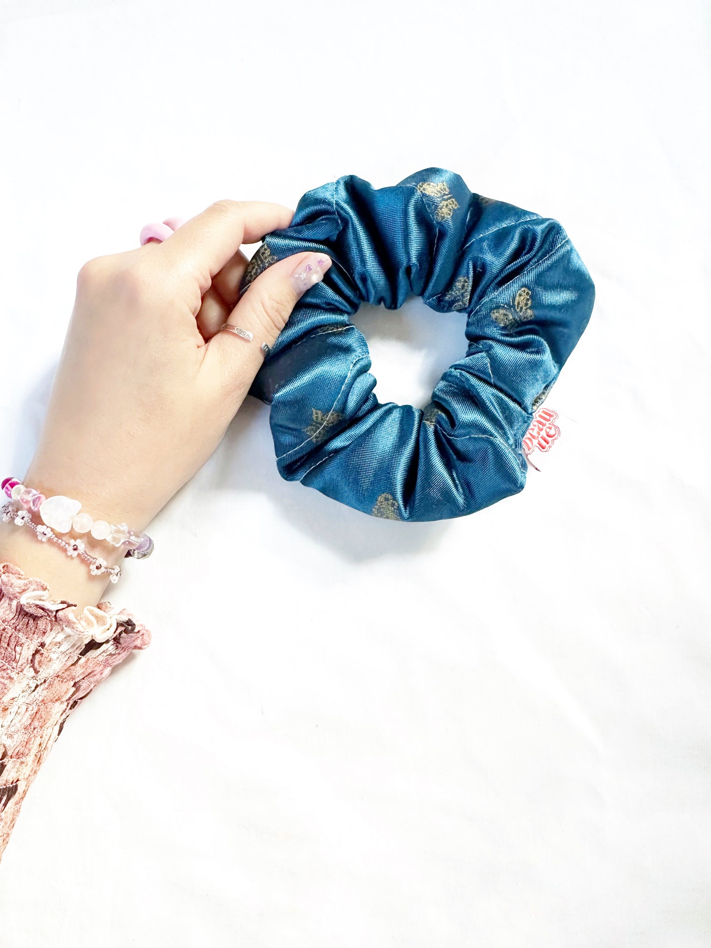 OG scrunchie in teal quilted silk