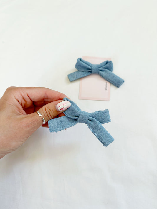 Bonnie mini hair bows in blue denim