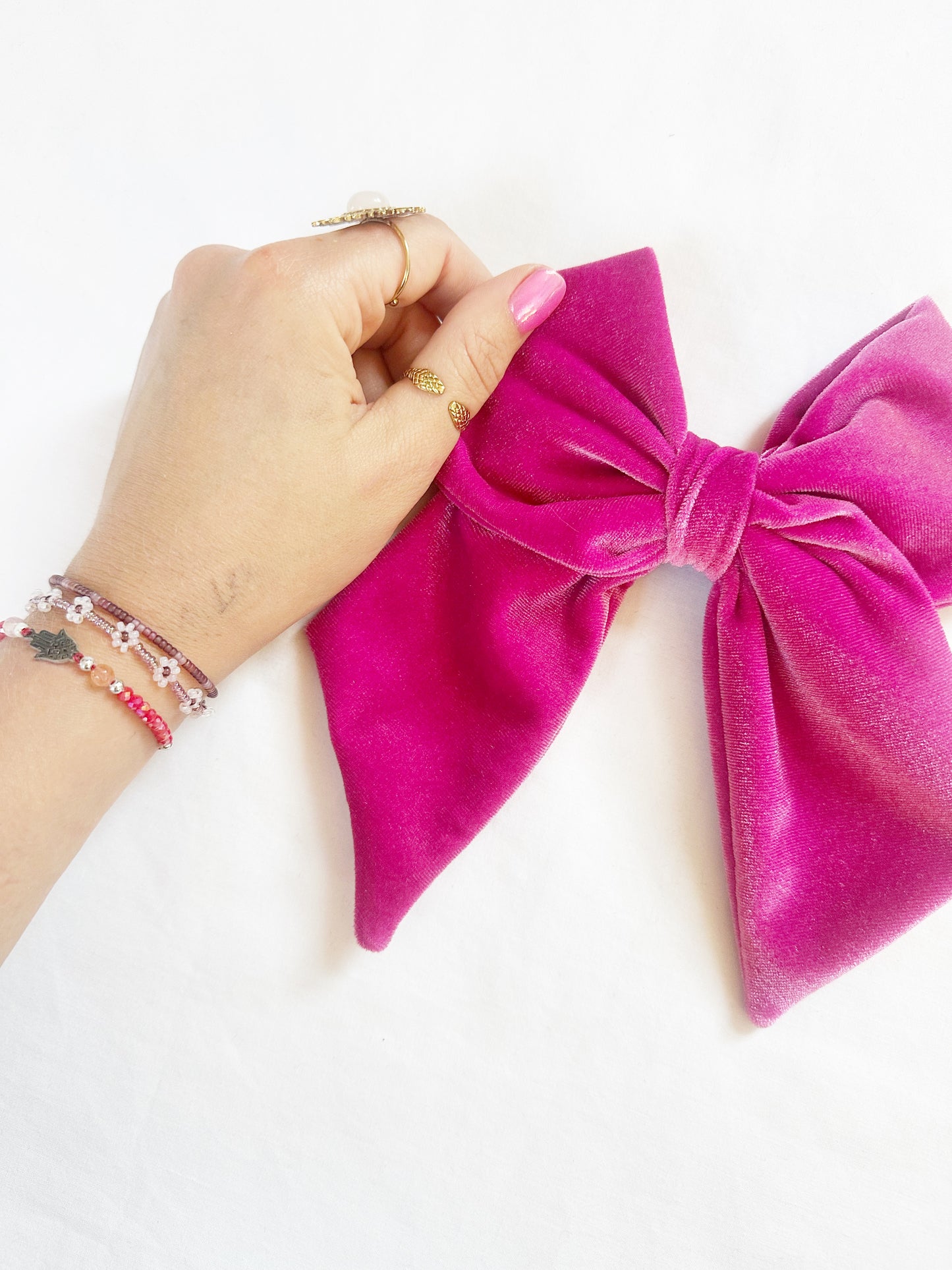 Beau hair bow in hot pink velour velvet