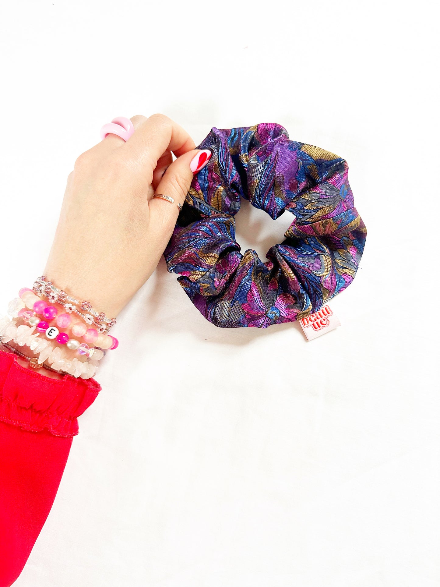 OG scrunchie in purple floral