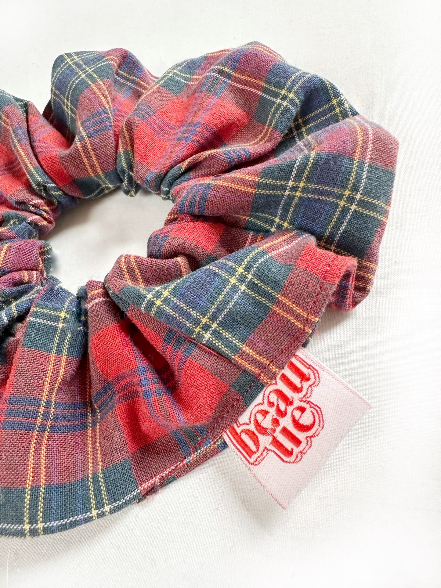 OG scrunchie in red tartan cotton