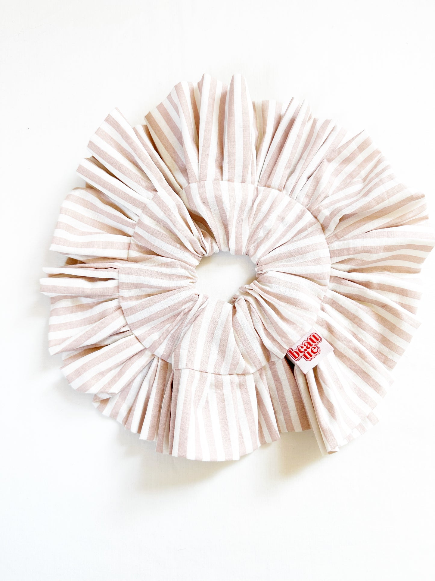 Frilly scrunchie in blush and white stripe
