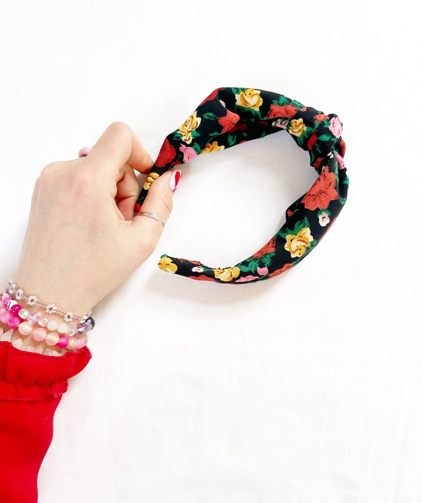 Knotted Headband in muiti colour rose print