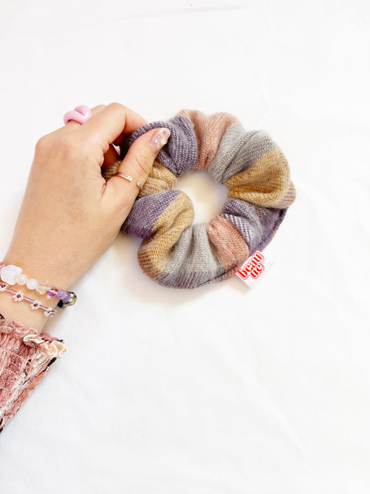 OG scrunchie in lilac and brown tartan wool