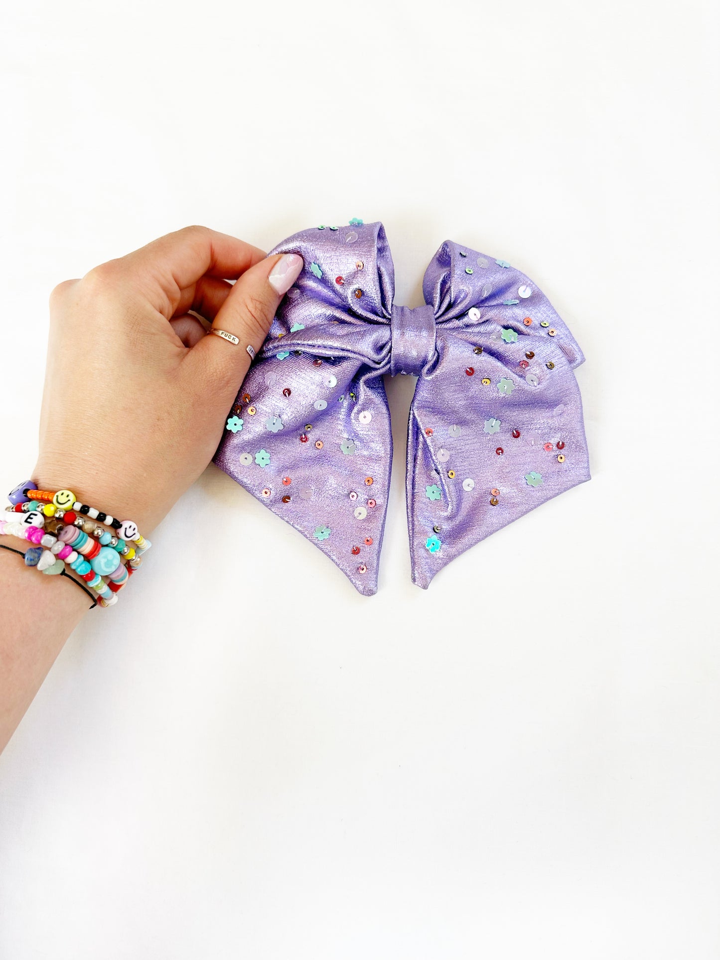 The Galaxy Shimmer - Hair Bow in lilac shimmer with flower sequins