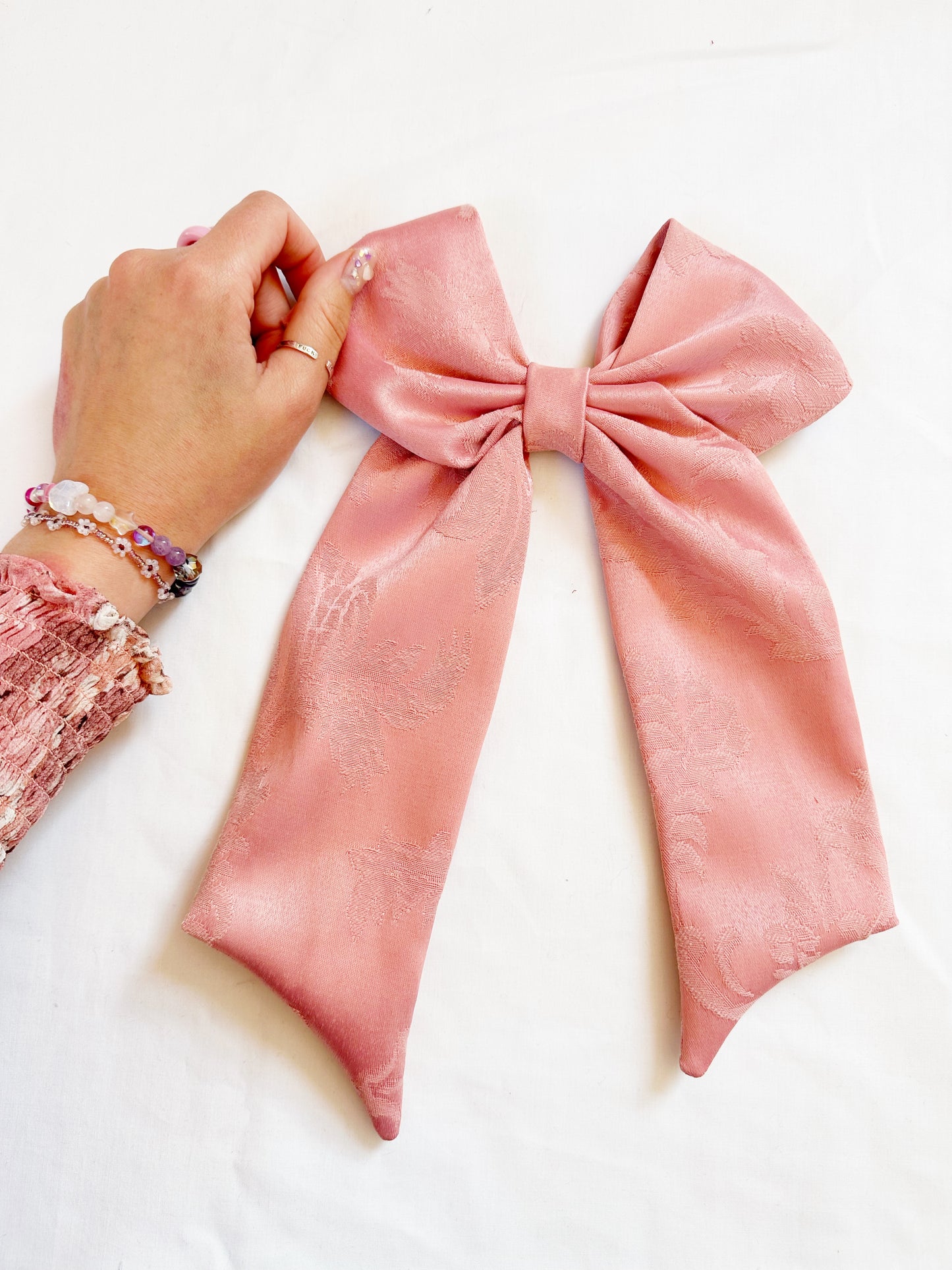 POWER Hair Bow in pink damask