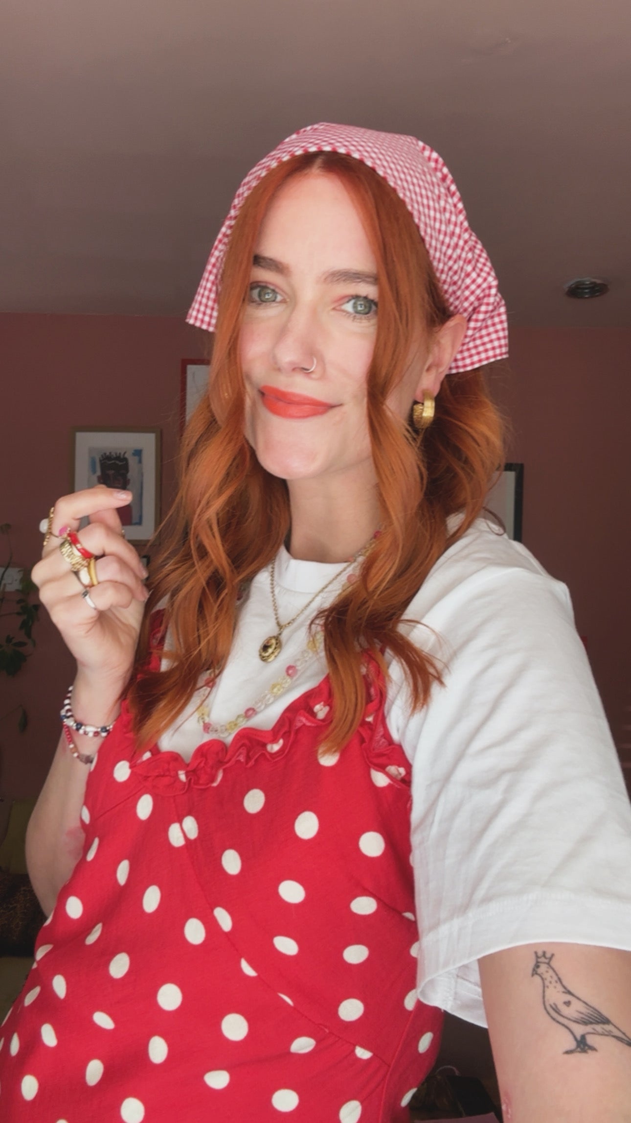 Bandana & neck scarf in red white gingham