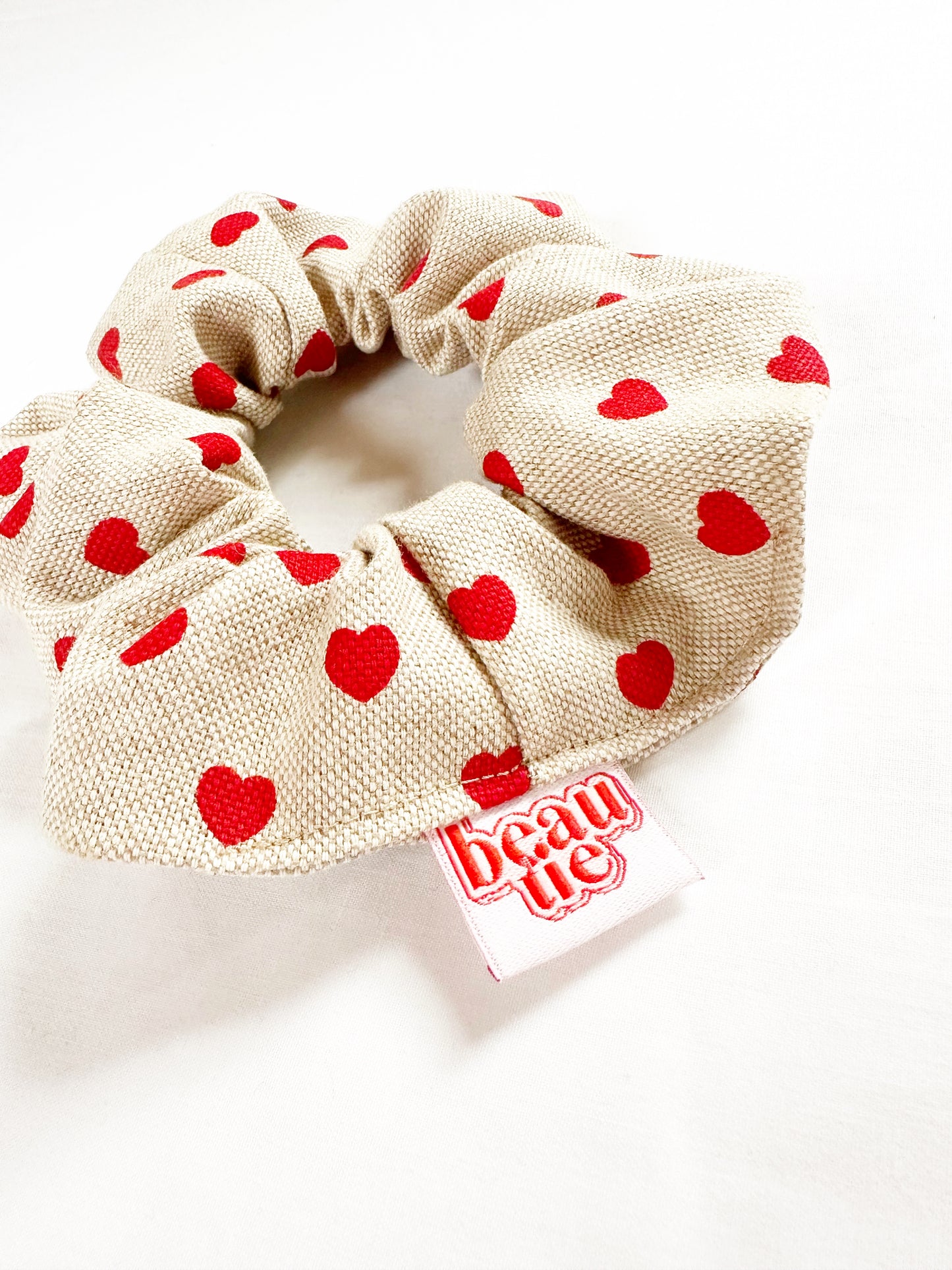 OG scrunchie in large heart print linen