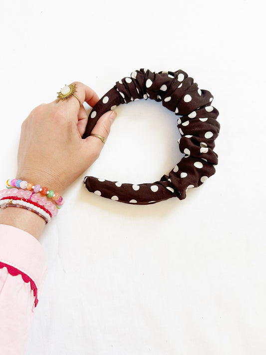 Ruffle Headband in brown polka dot