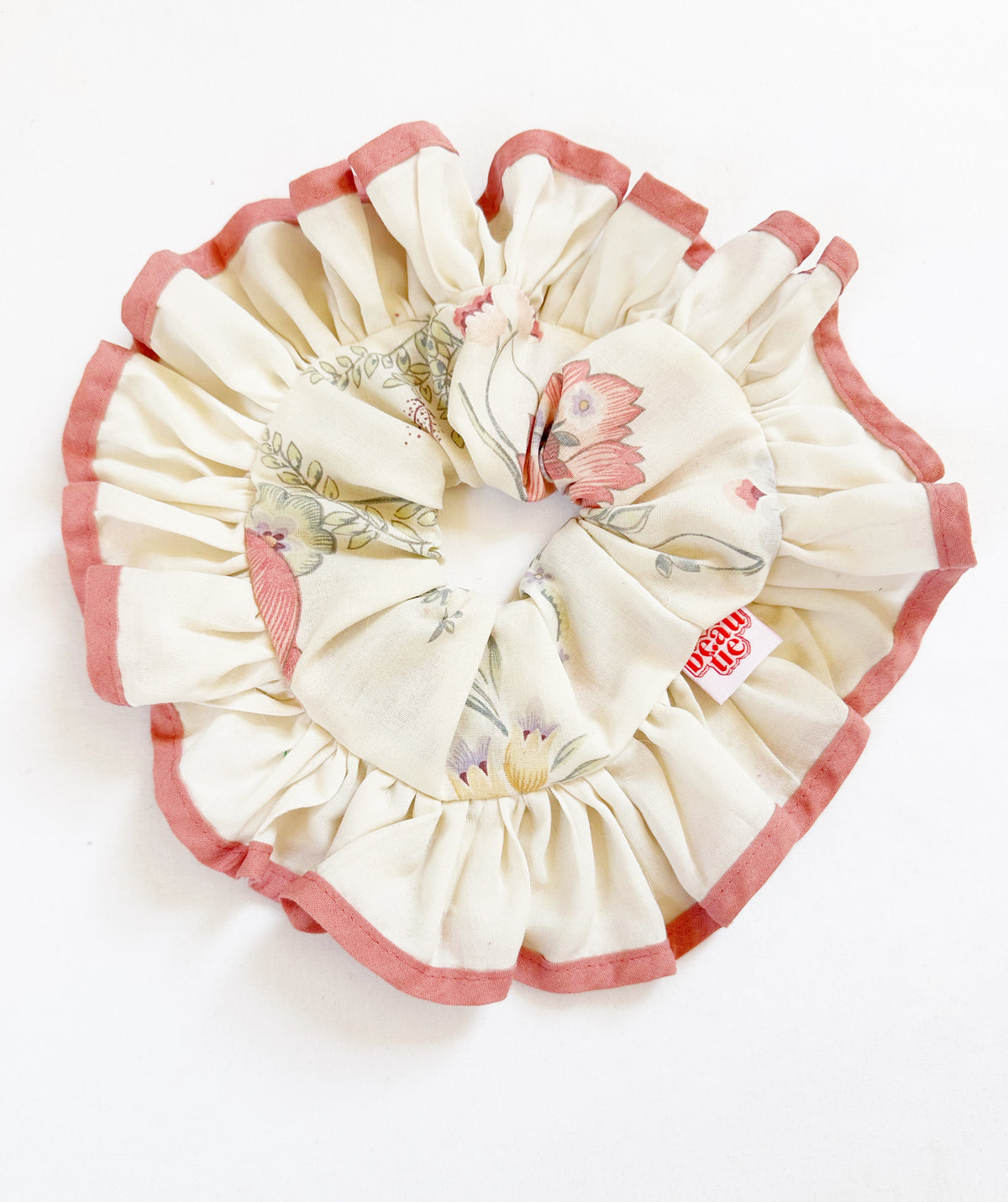 Frilly scrunchie in vintage pink floral