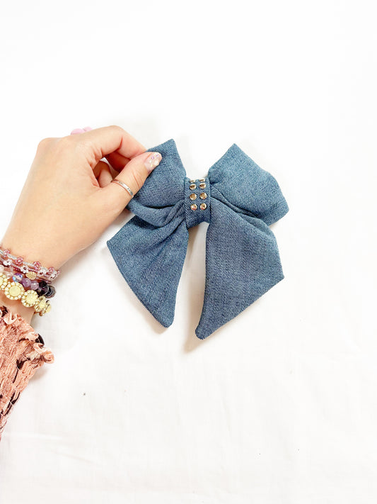 Hair Bow in studded denim