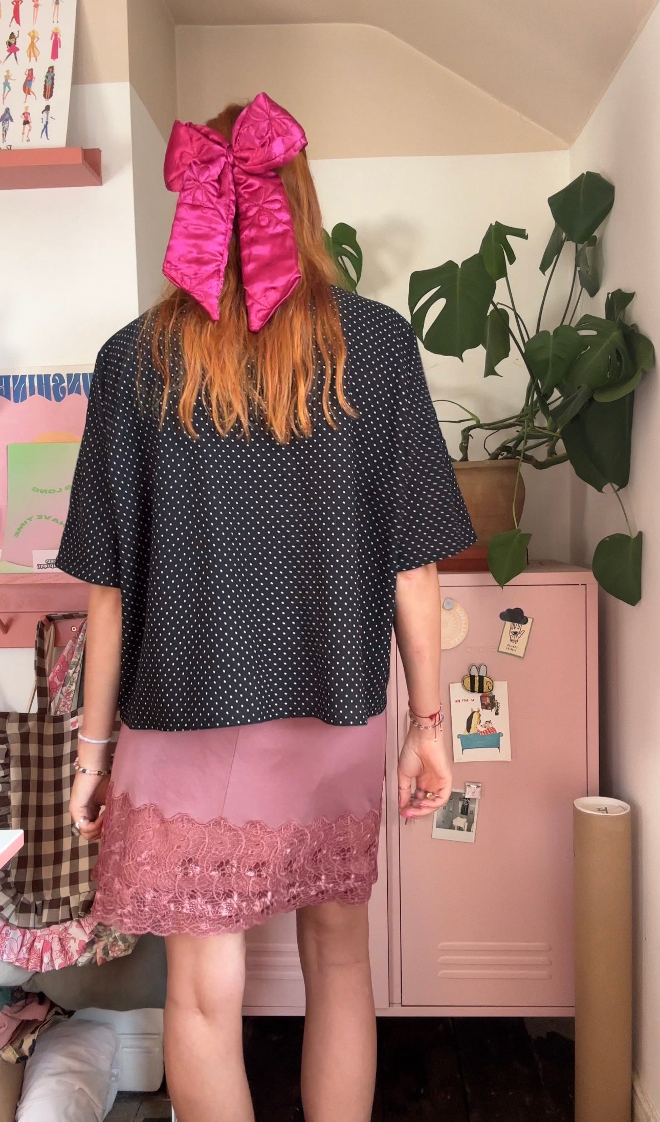 POWER Hair Bow in deep pink quilted